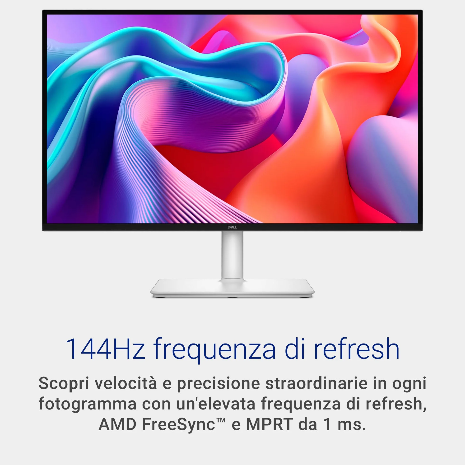 Dell 27 Plus Monitor - S2725DSM, QHD (2560x1440), 144Hz, IPS, 1ms MPRT, AMD FreeSync, 99% sRGB, Regolabile in Altezza, Altoparlanti integrati, DisplayPort, HDMI, 3 Anni di Garanzia, Bianco