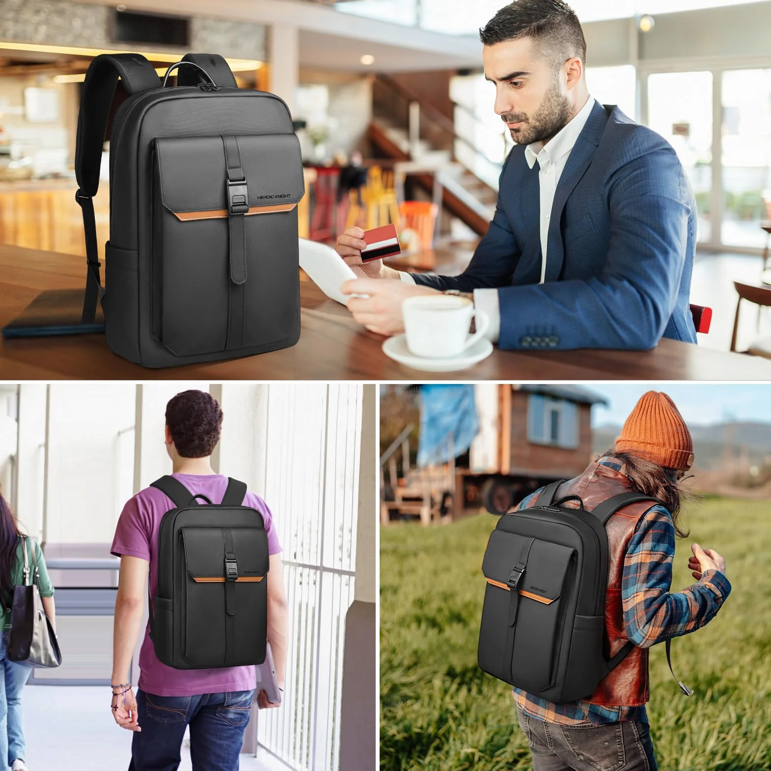 hk Zaino Business da Uomo per Laptop, design moderno ed elegante, leggero, sottile e impermeabile – Perfetto per uomini d’affari, lavoro, università e viaggi – Nero