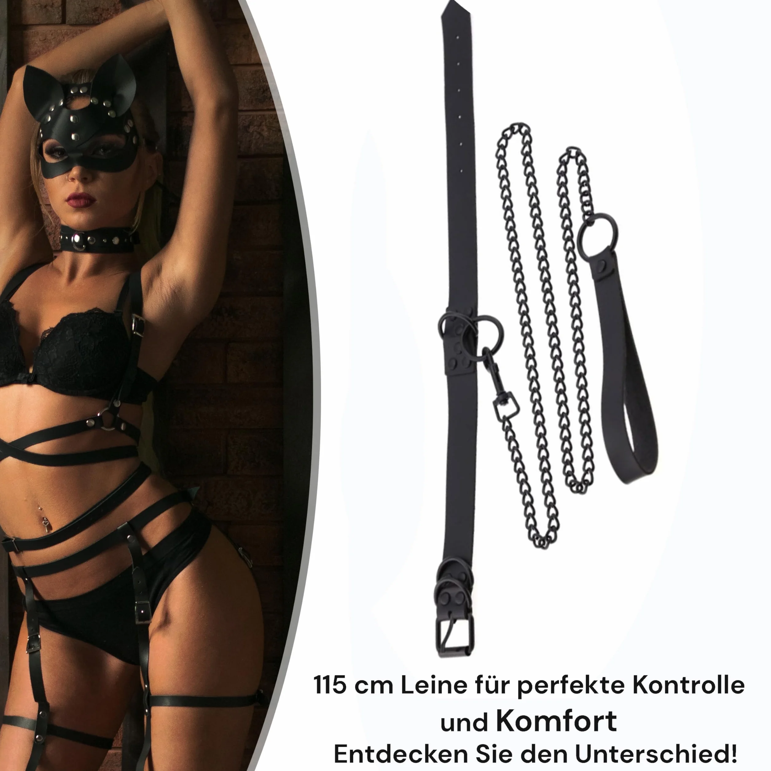 Collare Slave BDSM Donna 43,5x2,5 cm con Guinzaglio 115 cm Accessorio Regolabile
