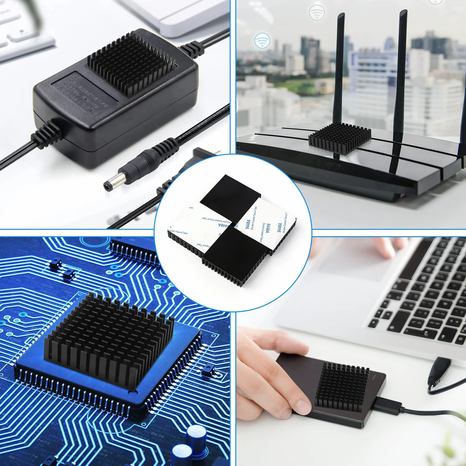 8 Pezzi Dissipatore di Calore in Alluminio 40mm x 40mm x 11mm Radiatore con alette di raffreddamento in alluminio dissipatore di calore per PC CPU Chips Vram -con Adesivo, Nero