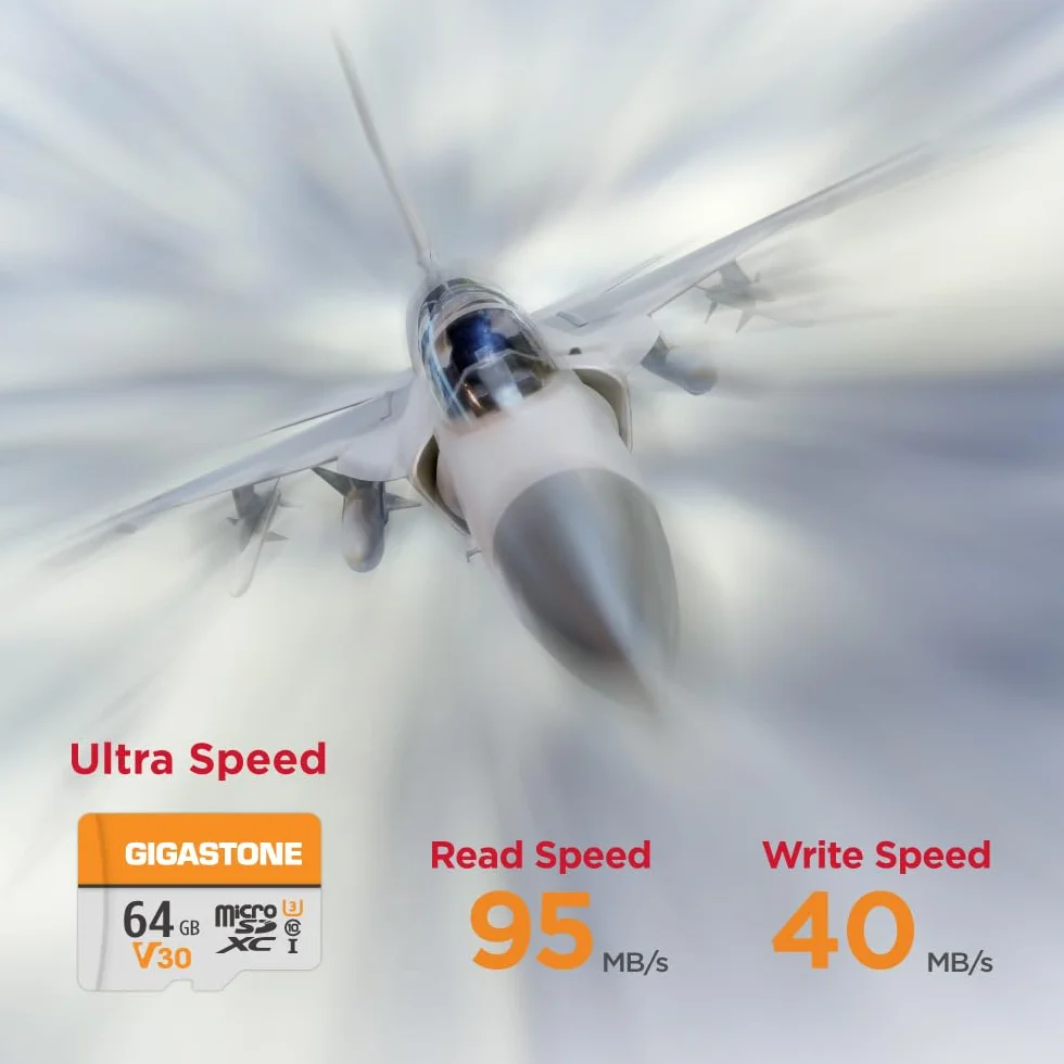 GIGASTONE V30 - Scheda di memoria Micro SD da 64 GB, registrazione video 4K, sorveglianza, telecamera di sicurezza, dash cam, drone, scheda di memoria microSDXC da 95 MB/s UHS-I classe 10, con