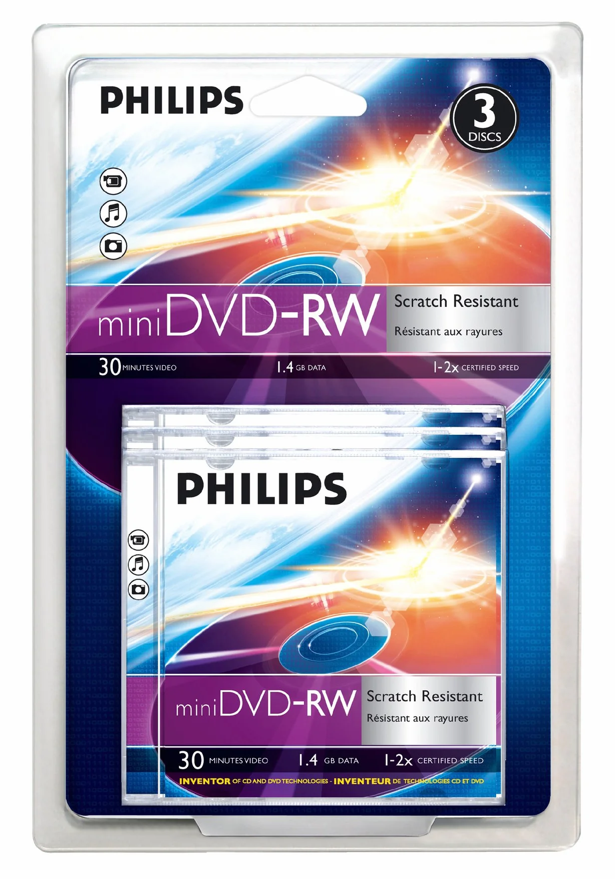 Philips DVD-RW 1.4GB 8CM - Confezione da 3
