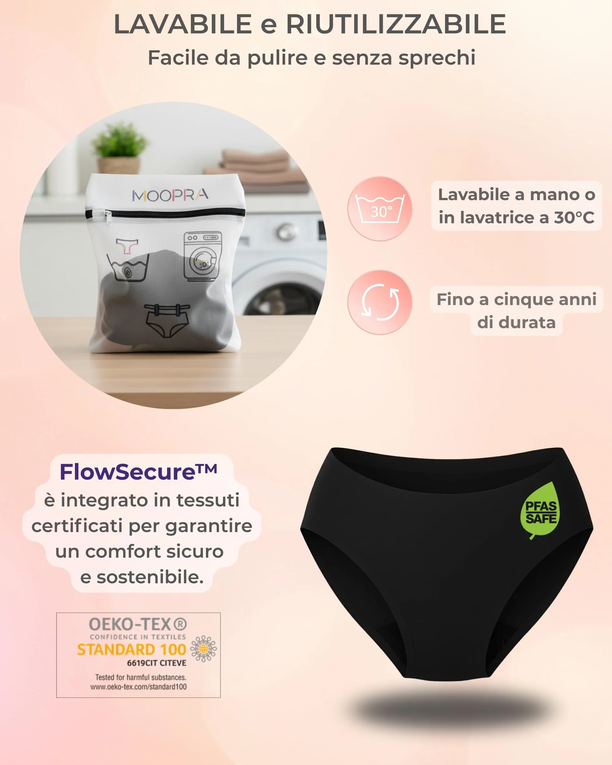 Mutande Mestruali Donna Senza Cuciture Seamless Invisibili Assorbenti Lavabili Riutilizzabili OEKO-TEX Set da 3