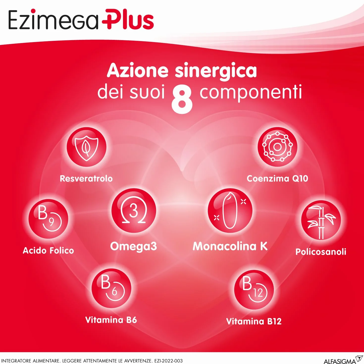 Ezimega Plus Integratore Colesterolo Omega-3 Policosanoli Resveratrolo Acido Folico Monacolina K Coenzima Q10 Vitamina B6 B12 20 Capsule