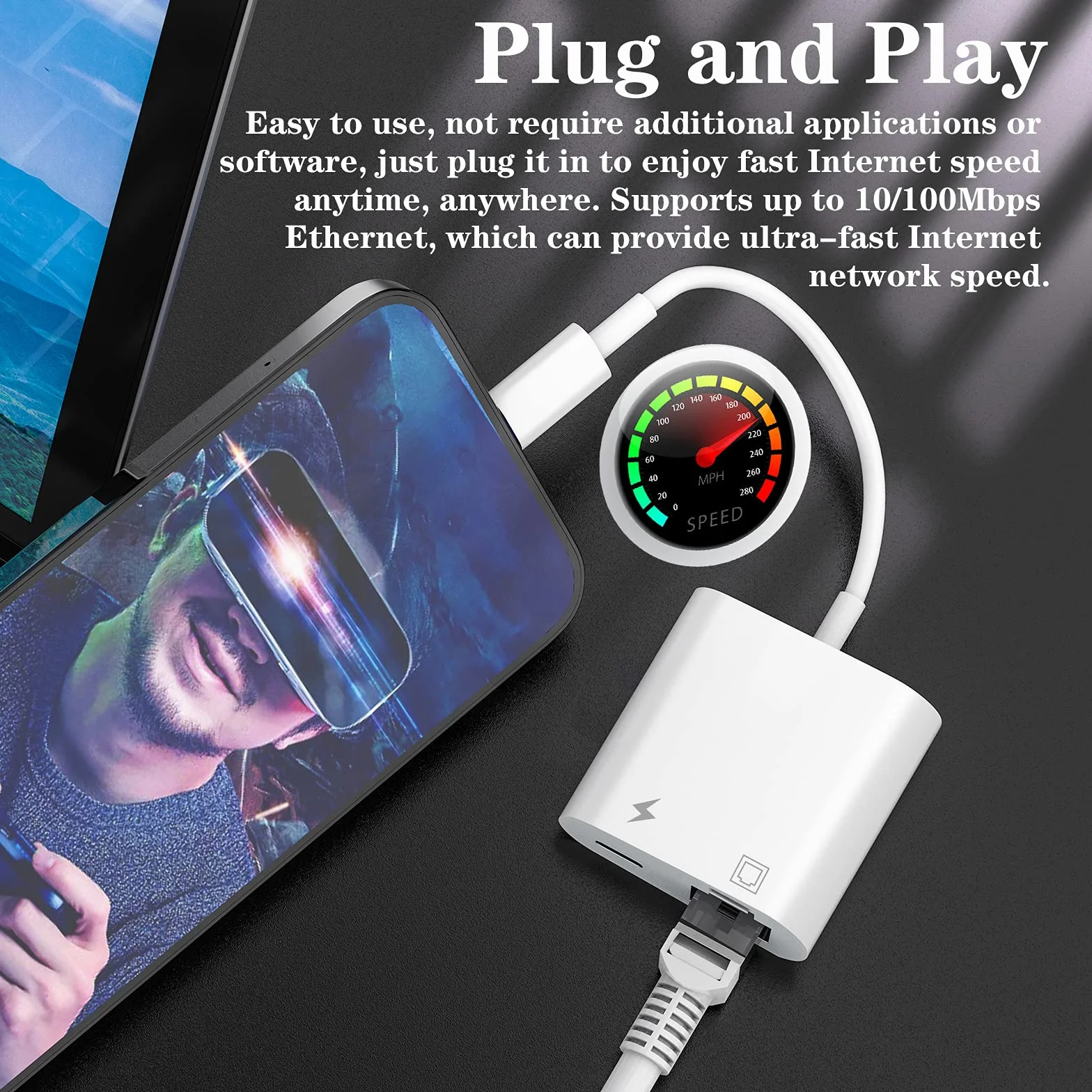 Adattatore da Lightning a Ethernet certificato Apple MFi – Adattatore di rete LAN Ethernet RJ45 2 in 1 con porta di ricarica per iPhone/iPad/iPod, Plug and Play, supporta rete 100 Mbps