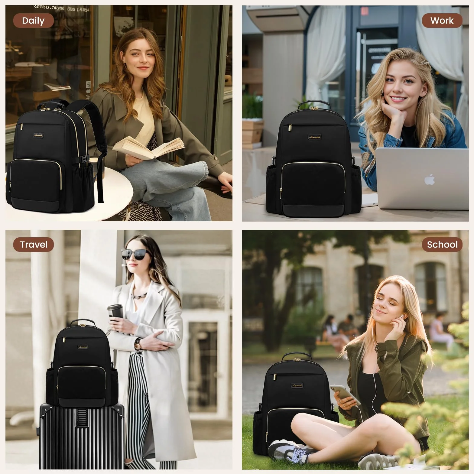 LOVEVOOK Zaino per donne con grande capacità, ideale per laptop da 15,6 pollici. Perfetto per viaggio, lavoro, affari, college e insegnanti grazie alla sua impermeabilità.