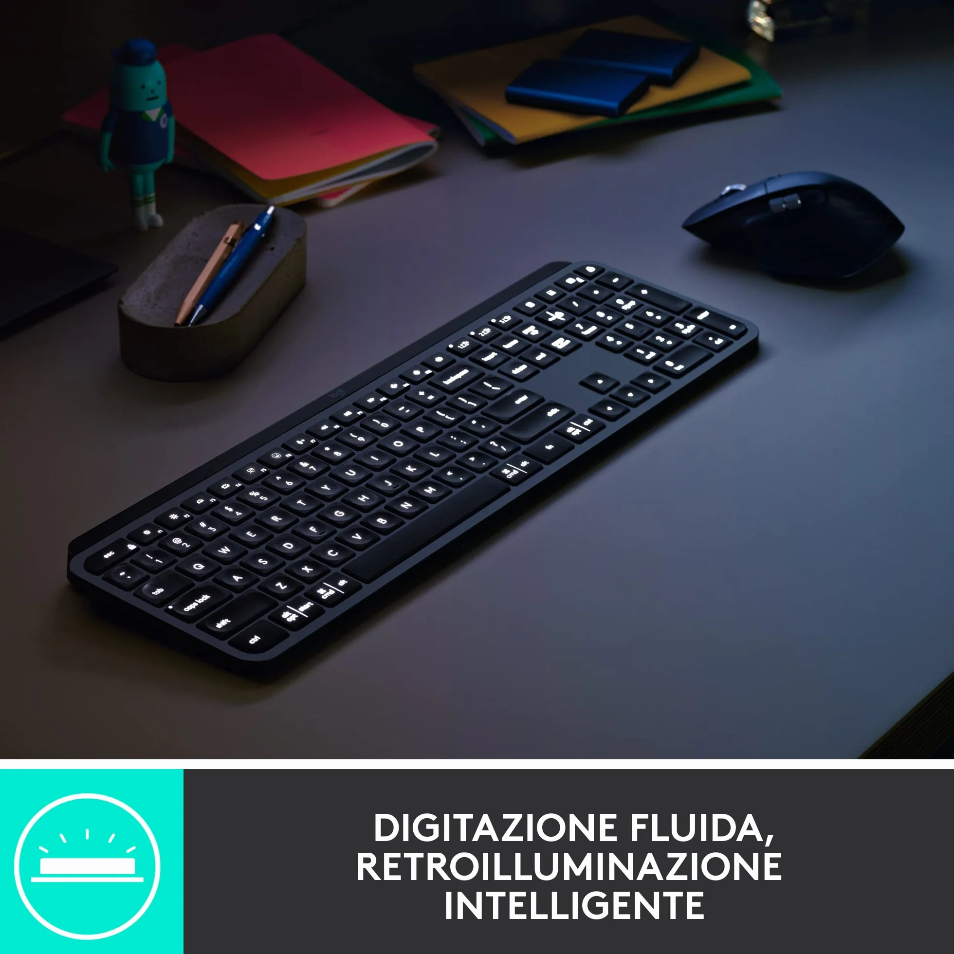 Logitech MX Keys Combo for Business | Gen 2, Tastiera e Mouse Wireless Full Size, con Poggiapolsi, Bluetooth , Logi Bolt, Clic Silenziosi, Windows/Mac/Chrome/Linux, Italiano QWERTY - Grigio