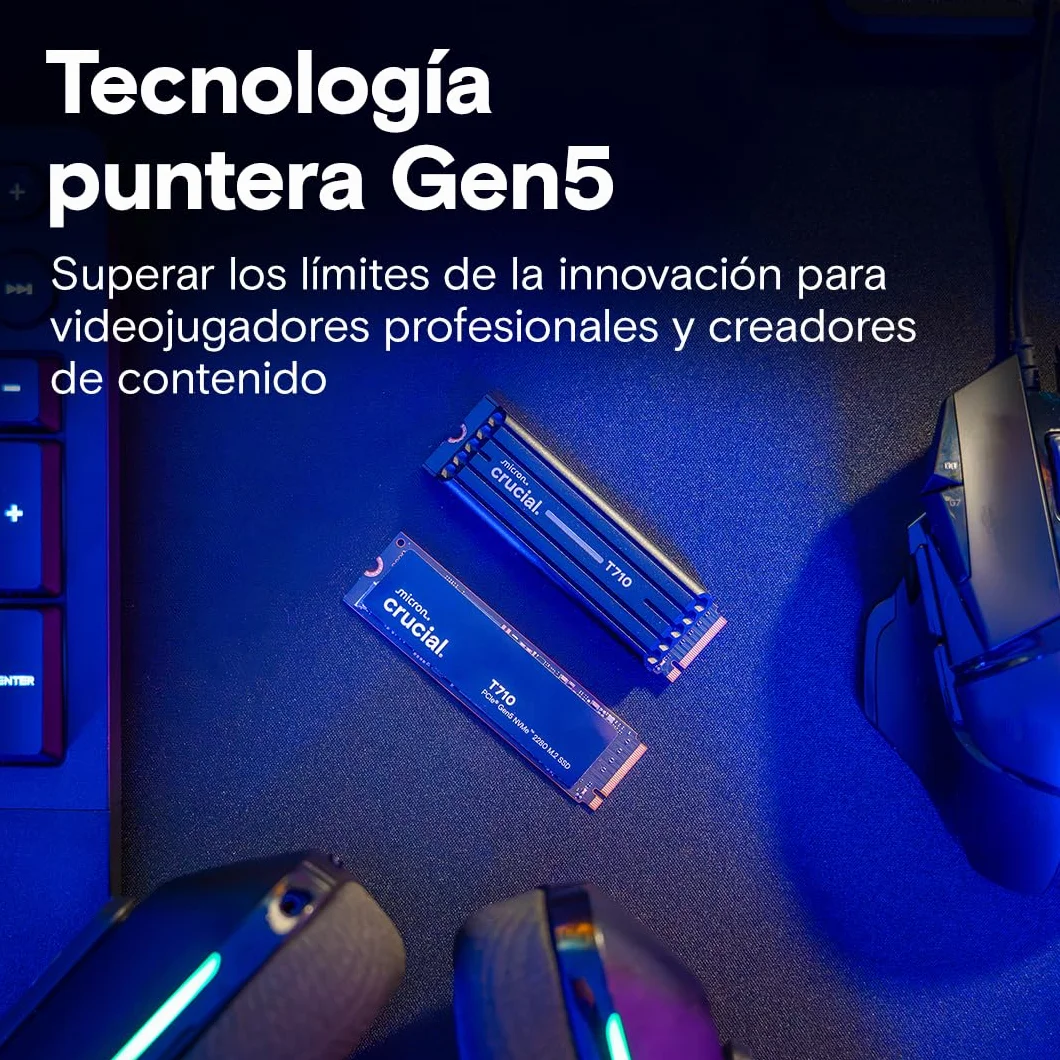 Crucial T710 SSD 1TB PCIe 5.0 x4 Gen5 NVMe M.2, Velocità fino a 14900 MB/s Lettura, 13700 MB/s in Scrittura, Notebook e PC Desktop, TLC NAND, Hard Disk Interno - CT1000T710SSD8-01