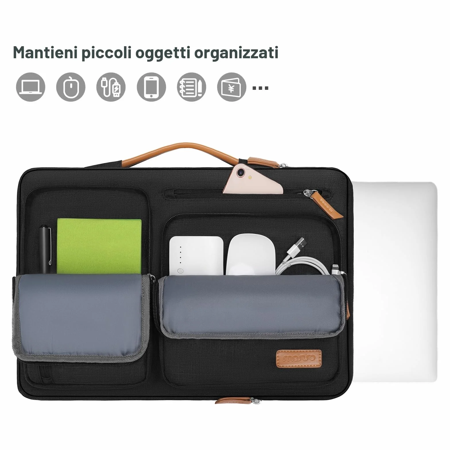 MOSISO 13,3 pollici Custodia Laptop, 13-13.3 pollici Custodia PC Compatibile con MacBook Air/Pro 13/Pro 14, HP Dell Acer ASUS, Lato Aperto Borsa con 4 Cerniera Tasche&Maniglia, Nero