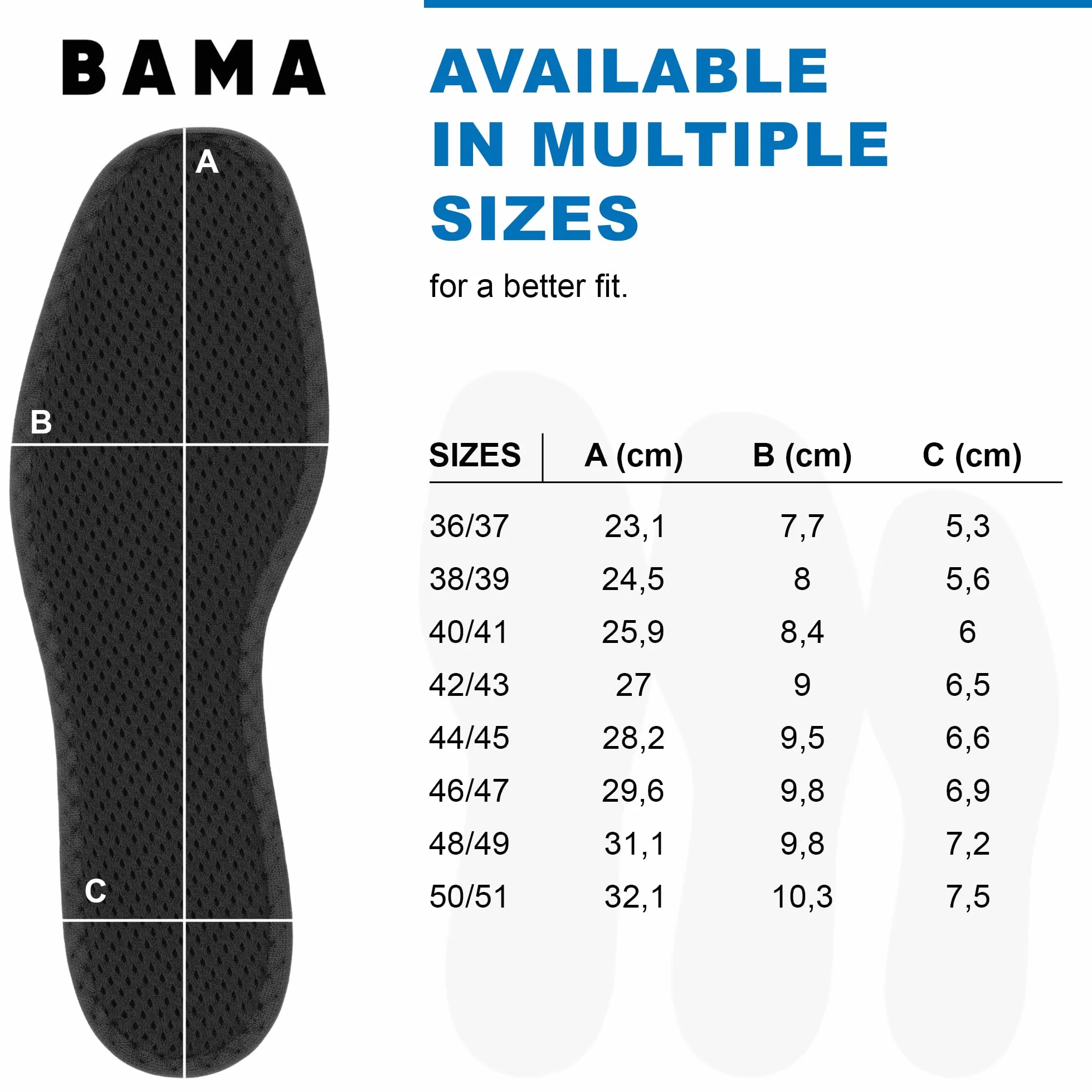 BAMA Solette Active Deo Solette Igieniche per Scarpe con Carbone Attivo 44/45