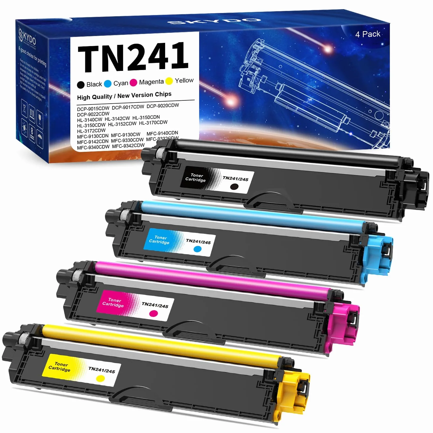 Skydo Cartucce di Toner Sostituzione per Brother TN241 TN245 TN-241 TN-245 Compatibile per Brother HL-3140CW HL-3150CDW HL-3170CDW MFC-9140CDN MFC-9340CDW MFC-9330CDW MFC-9130CW DCP-9020CDW (4 Pack)
