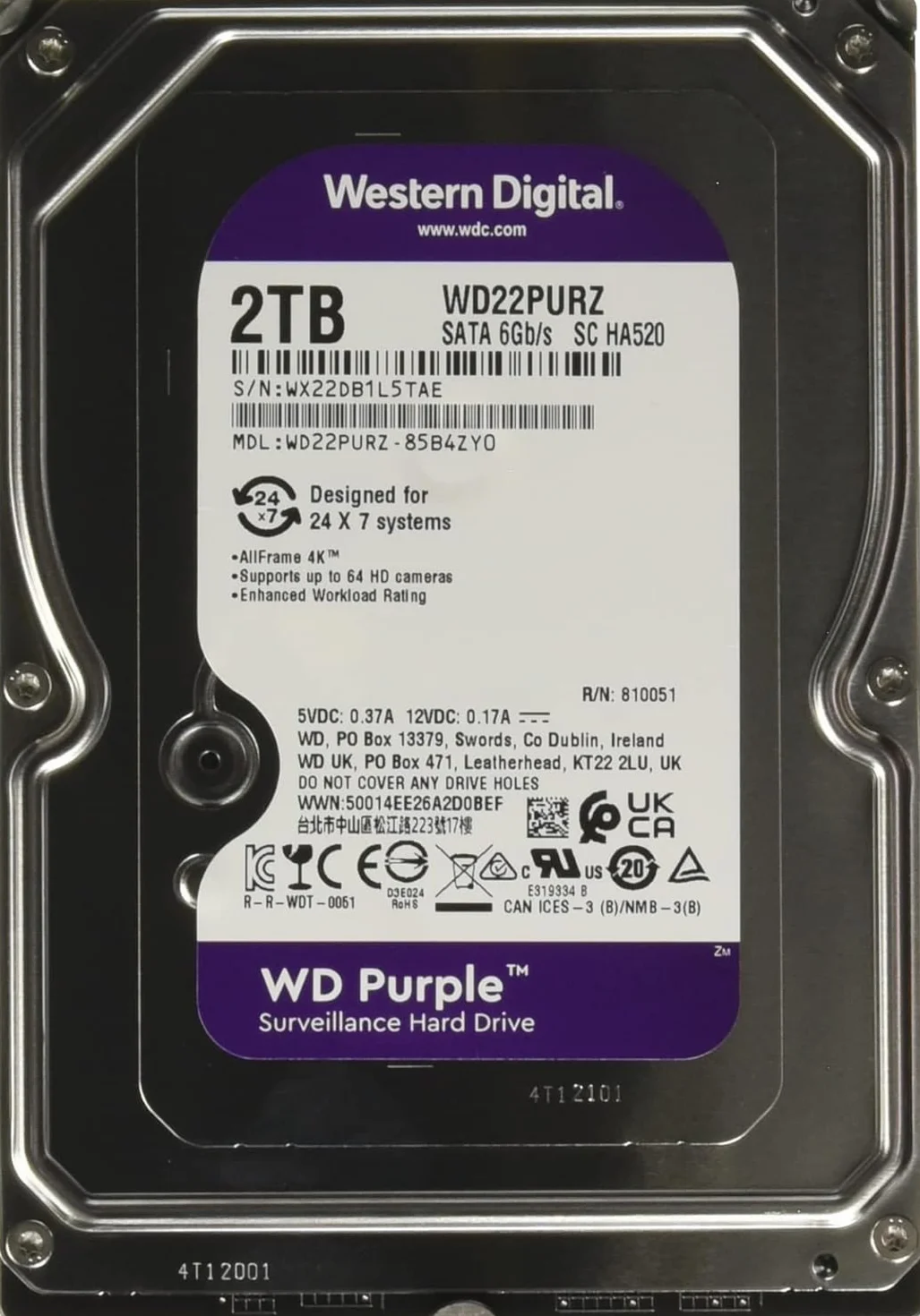 Western Digital WD22PURZ 2TB SATA/600 Purple Ricondizionato