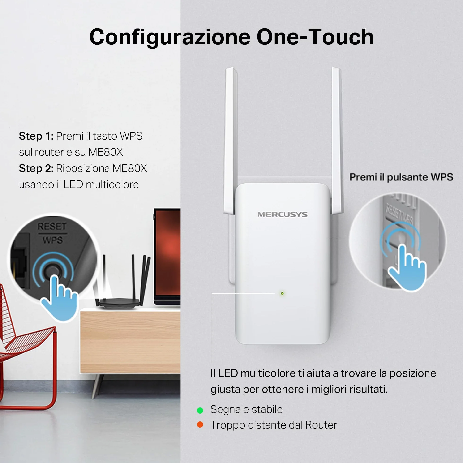 Mercury TP-Link ME80X Ripetitore WiFi 6 AX3000Mbps, 1 Porta Gigabit Ethernet, Ripetitore WiFi Potente per Casa, Wifi Extender, Compatibile con Tutti i Box Internet, 2 Antenne Esterne, Modalità RE/AP.