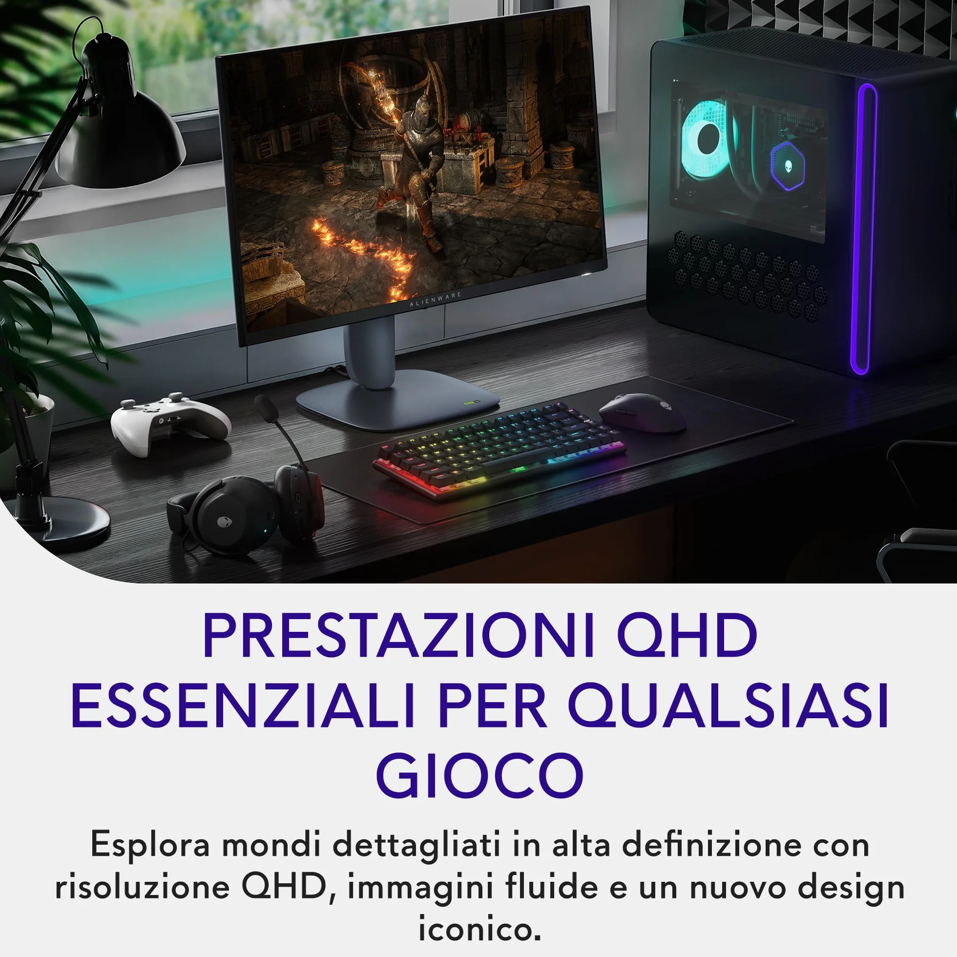 Alienware 27 Monitor Gaming - AW2725DM, QHD (2560x1440), 180Hz, Fast IPS, 1ms, NVIDIA G-SYNC Compatible, AMD FreeSync, 95% DCI-P3, HDR400, DisplayPort, 2 HDMI, 3 USB, 3 Anni di Garanzia