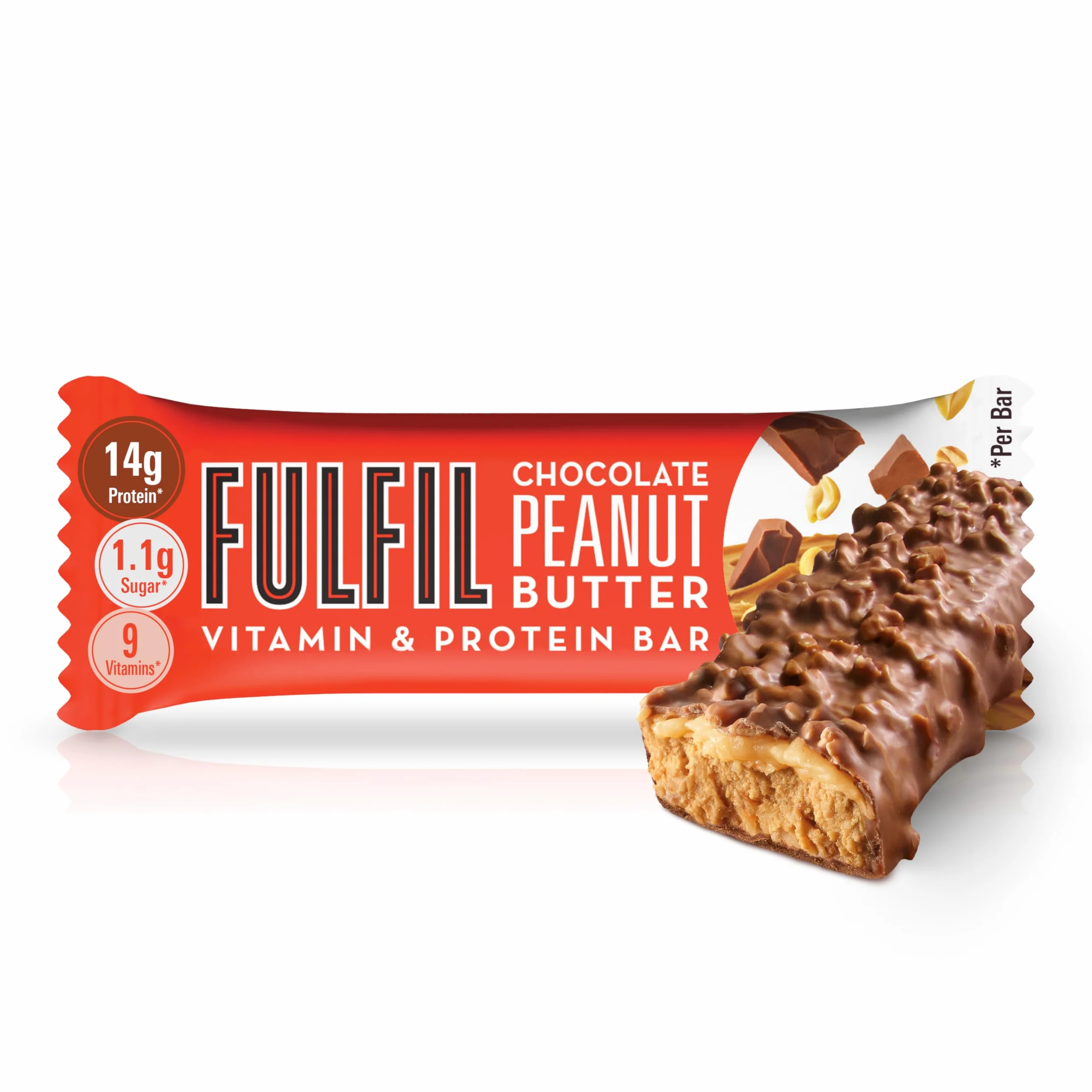 Fulfil Barrette vitaminiche e proteiche Gusto cioccolato al burro di arachidi 15 g proteine 9 vitamine basso zucchero