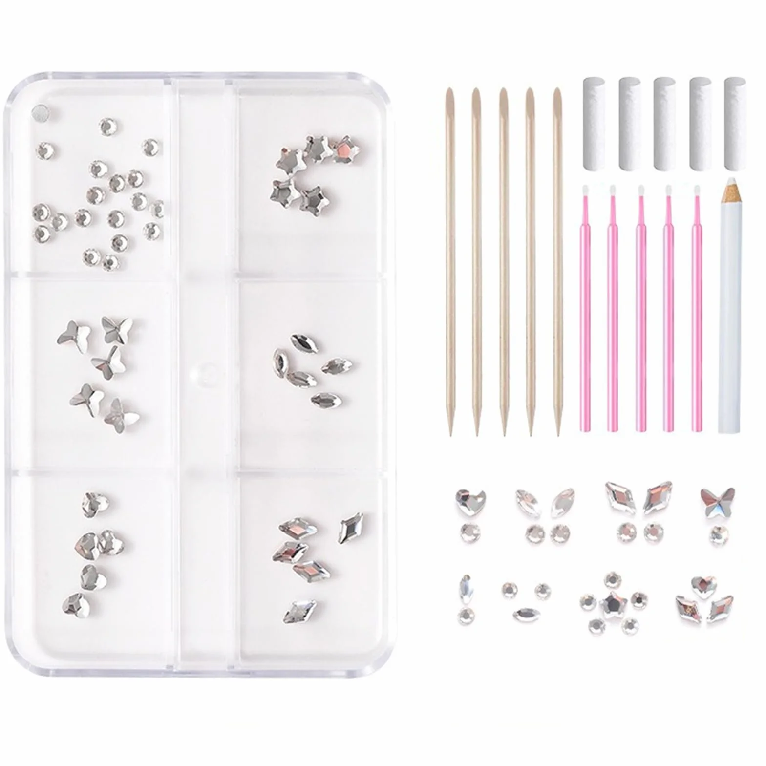 Kit Brillantini Denti Professionale 6 Scomparti Cristalli Bianchi Strass Dentali Estetici