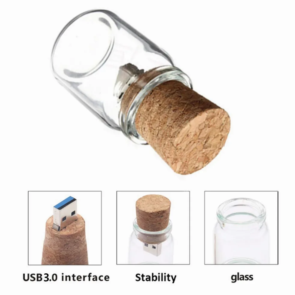 Chiavetta USB 3.0 da 8 GB, a forma di bottiglia, in vetro trasparente, idea regalo (8 GB/3.0)