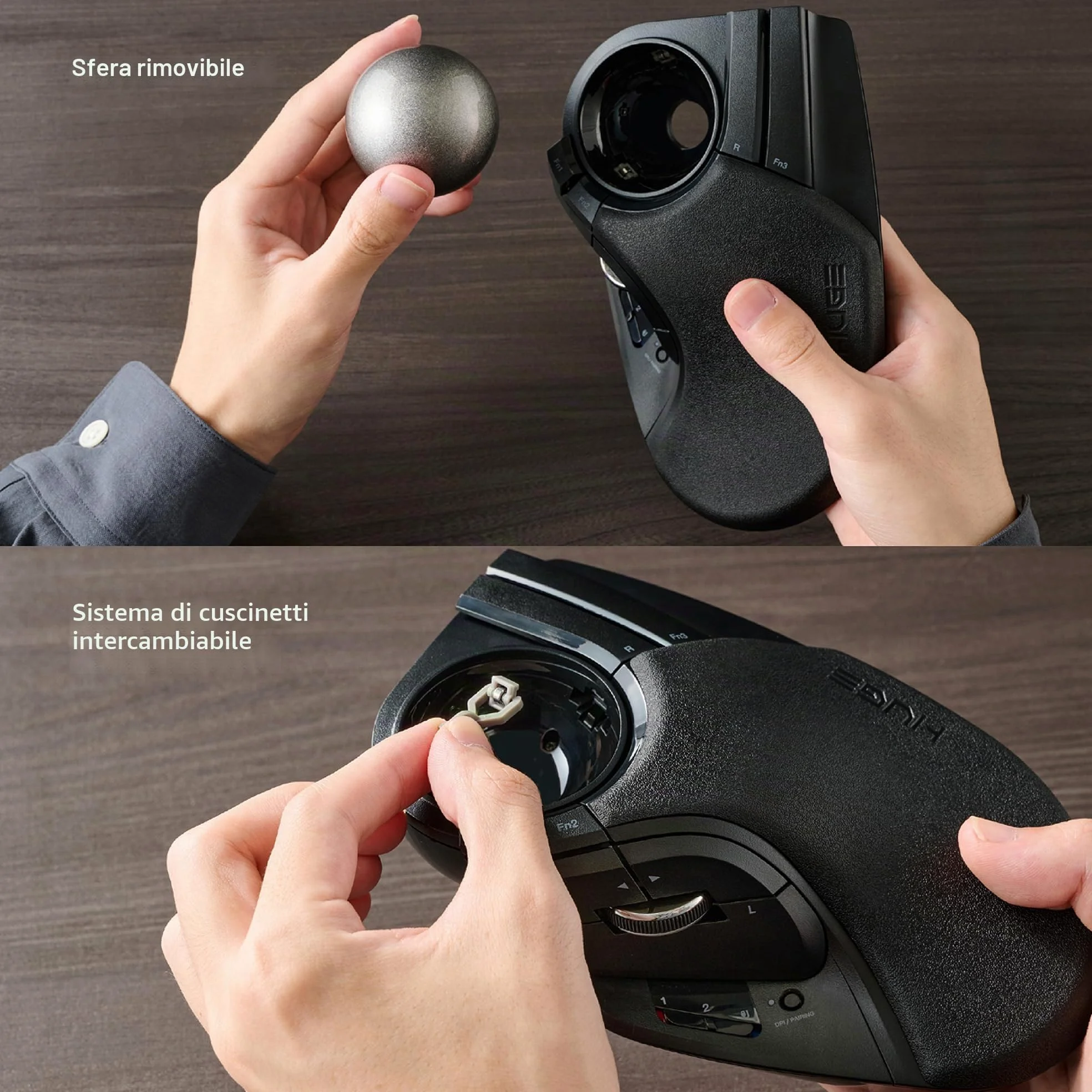 ELECOM Huge Plus - Mouse trackball wireless, ergonomico, palla grande da 52 mm, multi-connessione, Bluetooth, 2,4 GHz, Wireless, cablato, 10 pulsanti programmabili, ricaricabile, clic silenziosi, per