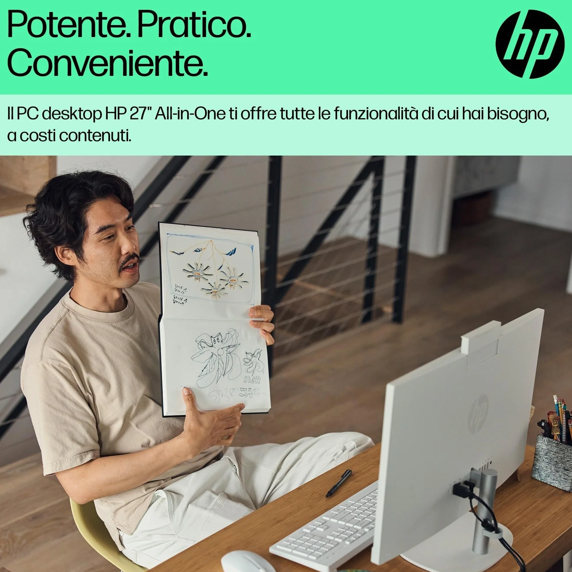 HP 27-cr0006sl All-in-One, Desktop, Intel Core i7-1355U, 16GB RAM DDR4, 1TB SSD, Grafica Intel Iris Xe, Display da 27" FHD IPS, Wi-Fi 6, Audio Integrato da 2W, Windows 11, Non è Touch, Bianco