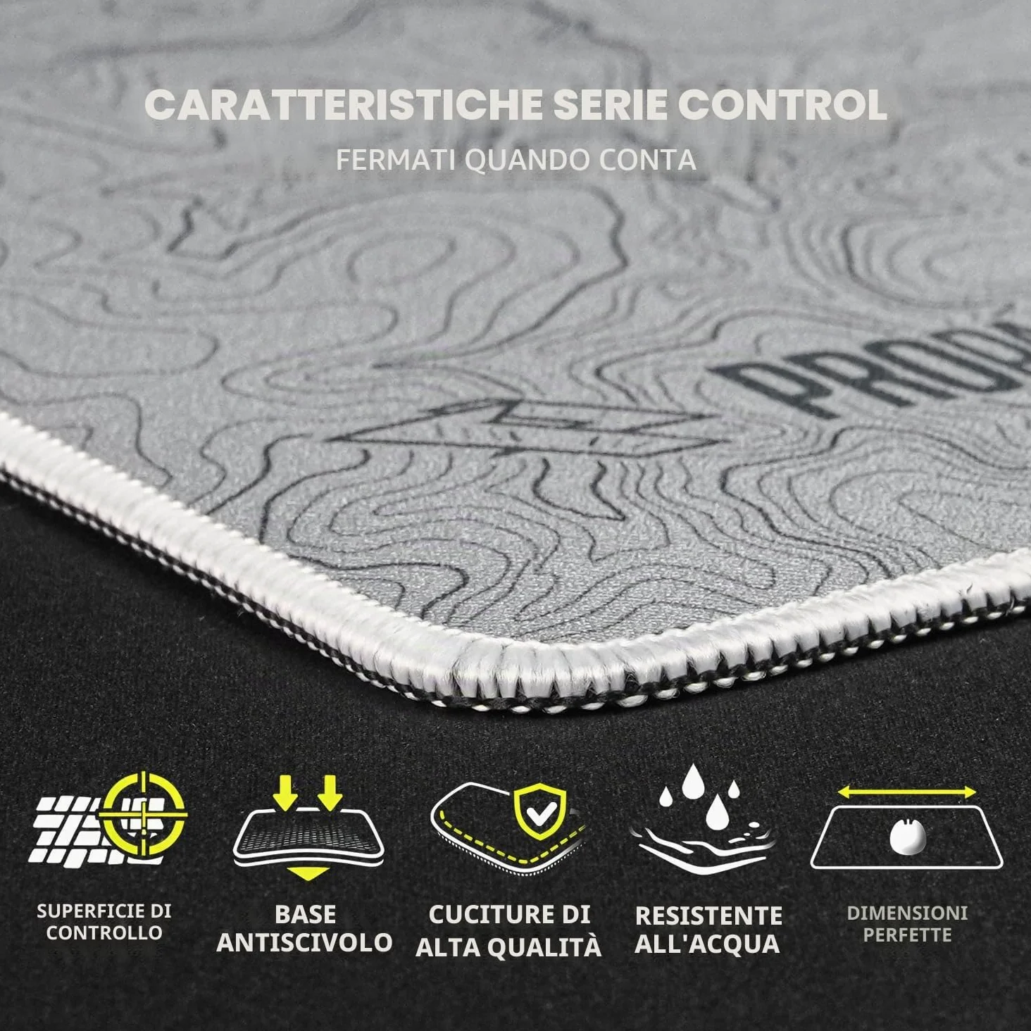 propads PRO Control Mousepad 500 x 500 mm – per veri esportler – Tappetino per mouse da gioco veloce e ruvido in gomma antiscivolo – nero (typo)