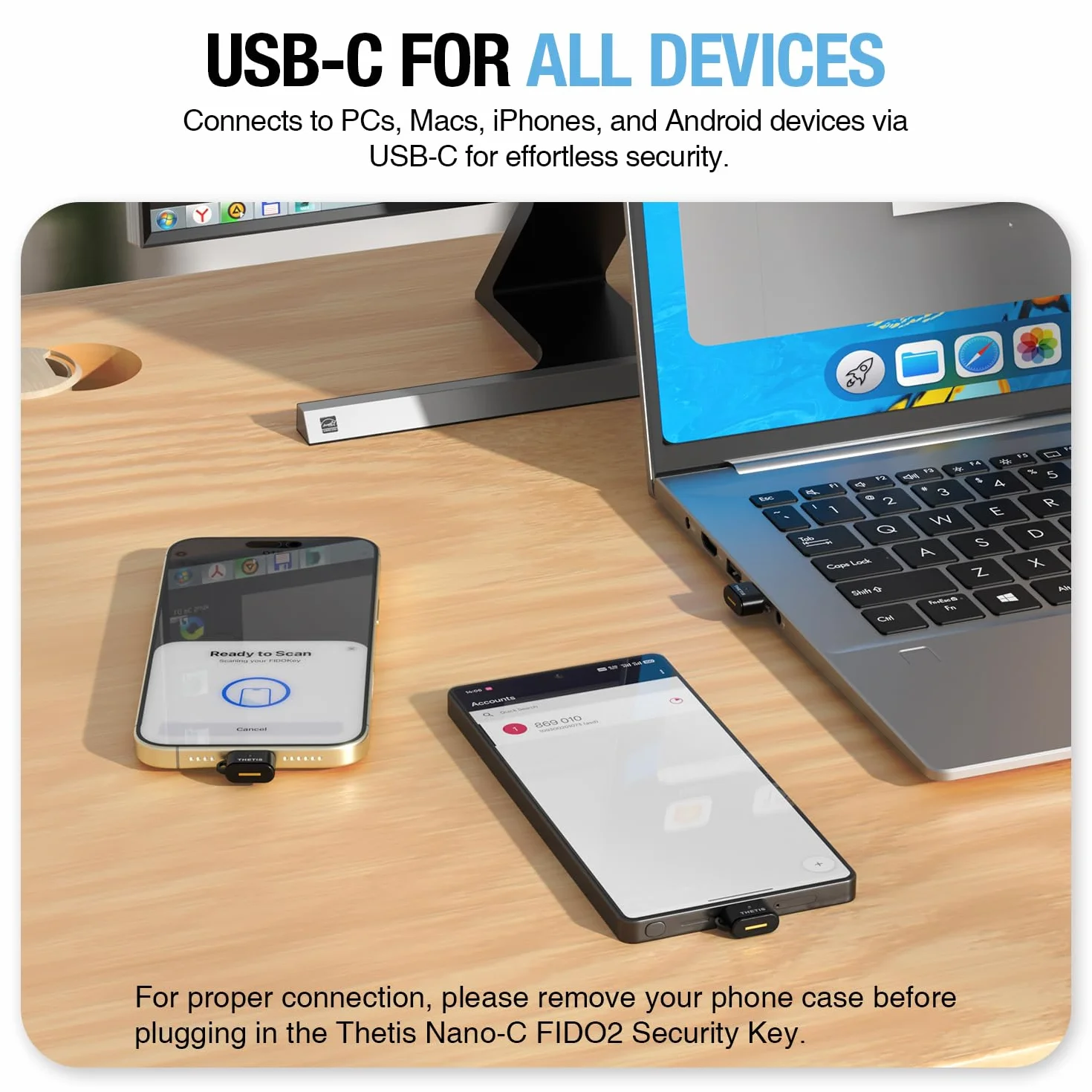 Thetis Nano-C FIDO2 Security Key Hardware Passkey Dispositivo con USB Tipo C, TOTP/HOTP, FIDO2.0 Autenticazione a due fattori 2FA MFA, funziona con Windows/Mac/iOS/Android/Linux/Gmail/Facebook/GitHub