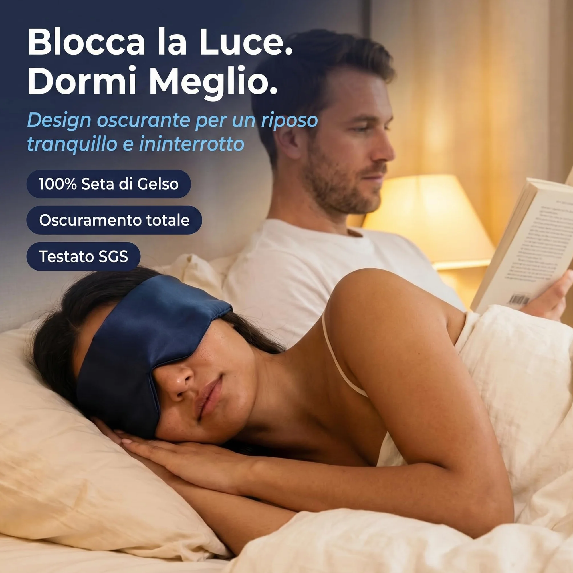 Mascherina in Seta per Dormire Donna Uomo Counting Sheep Seta di Gelso Morbida 100% Oscurante Leggera Regolabile Ipoallergenica