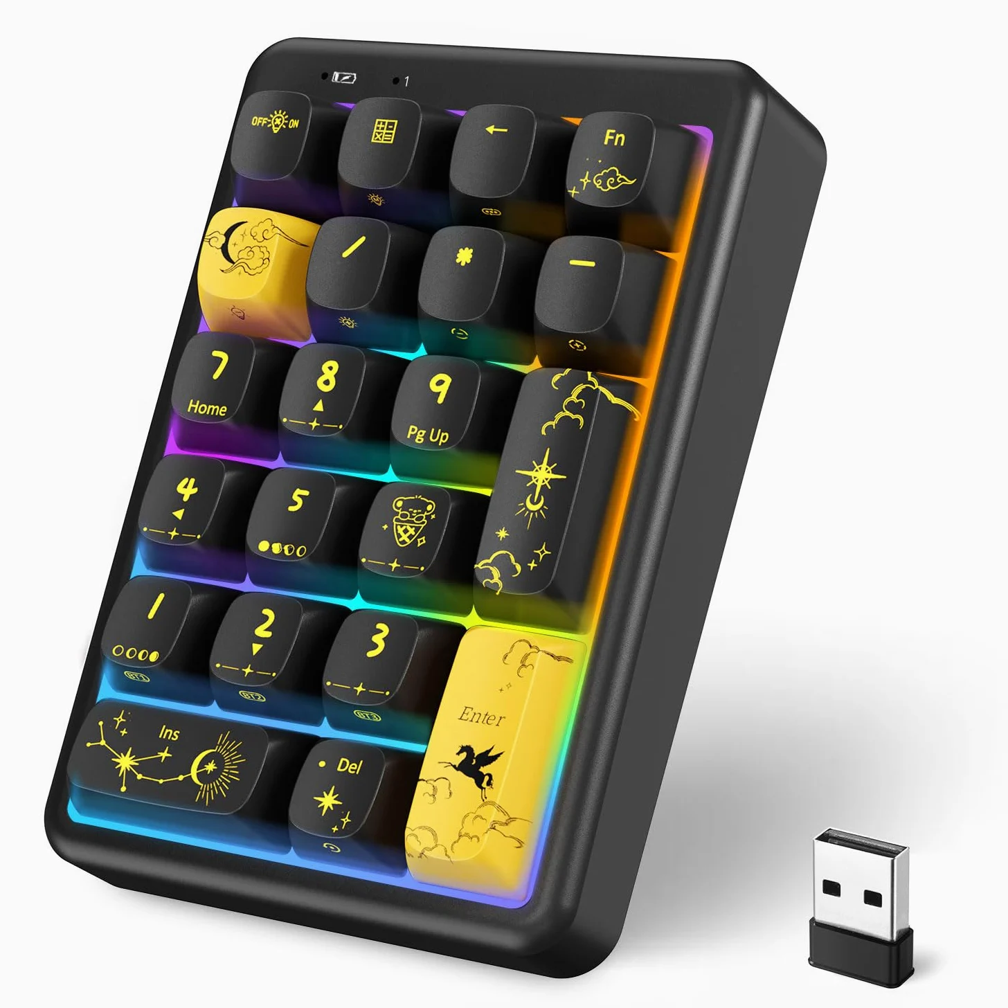 NumberPad, 21 tasti hotswappable, tastiera numerica wireless Bluetooth 5.0/2.4G/Type-C, tastiera numerica ricaricabile, struttura guarnizione RGB, tastiera meccanica con copritasti in PBT, per PC