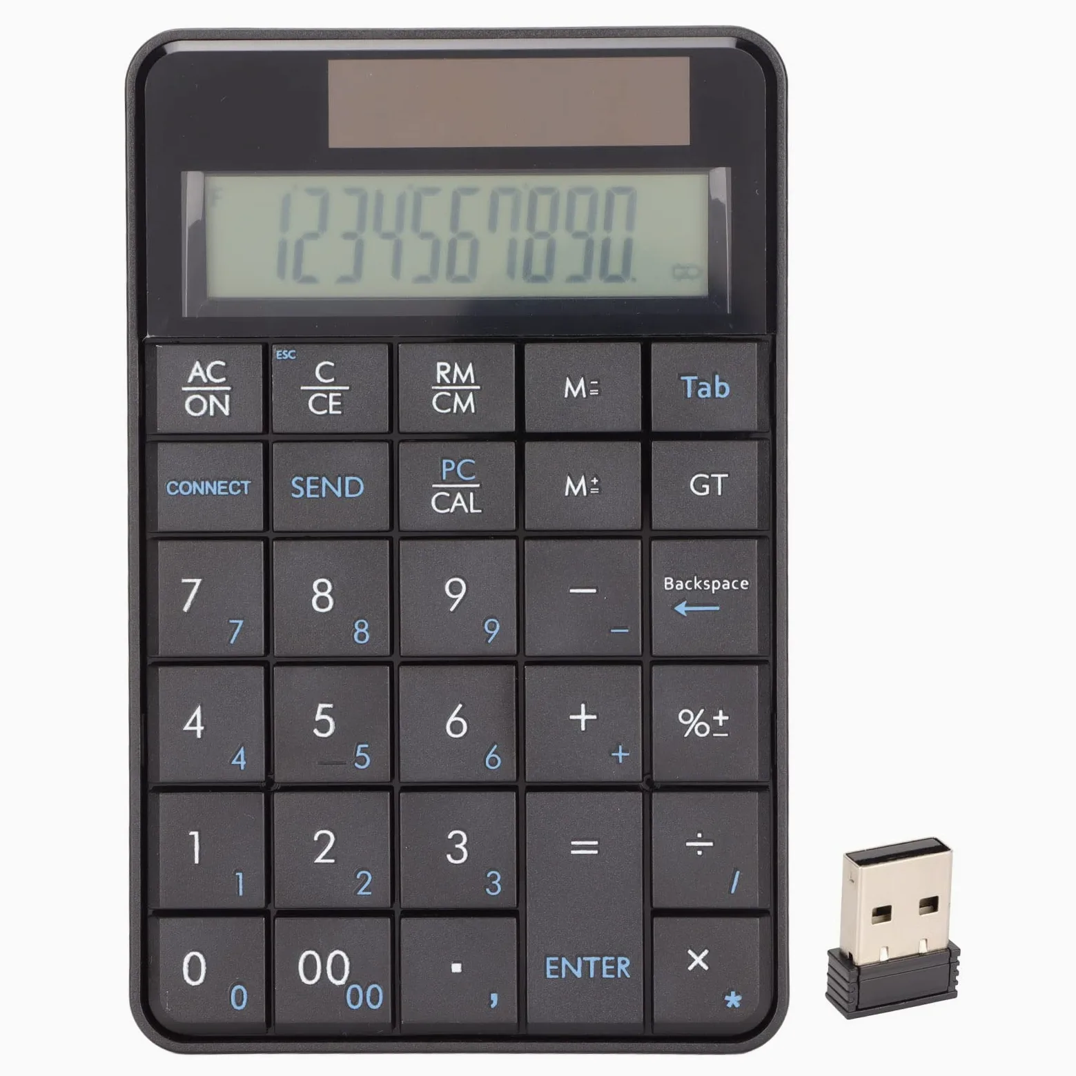 Fabater Tastierino Numerico Wireless con Calcolatrice, Tastiera Numerica da 29 Tasti da 2,4 GHz Tastierino Numerico Ergonomico USB Plug and Play Alimentato Ad Energia Solare per PC Portatile