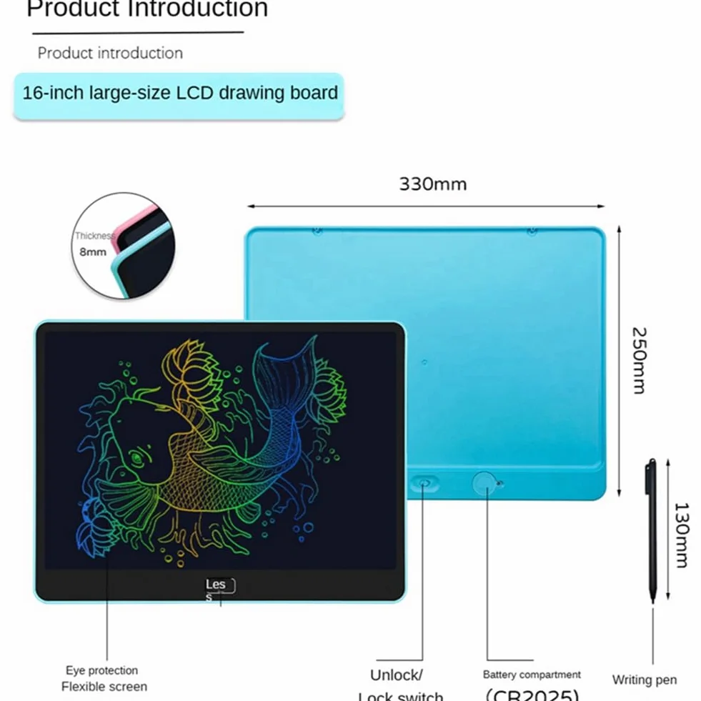 Tavoletta da Scrittura LCD a Colori 16 Pollici Tavoletta da Disegno Elettronica Doodle Board Blu