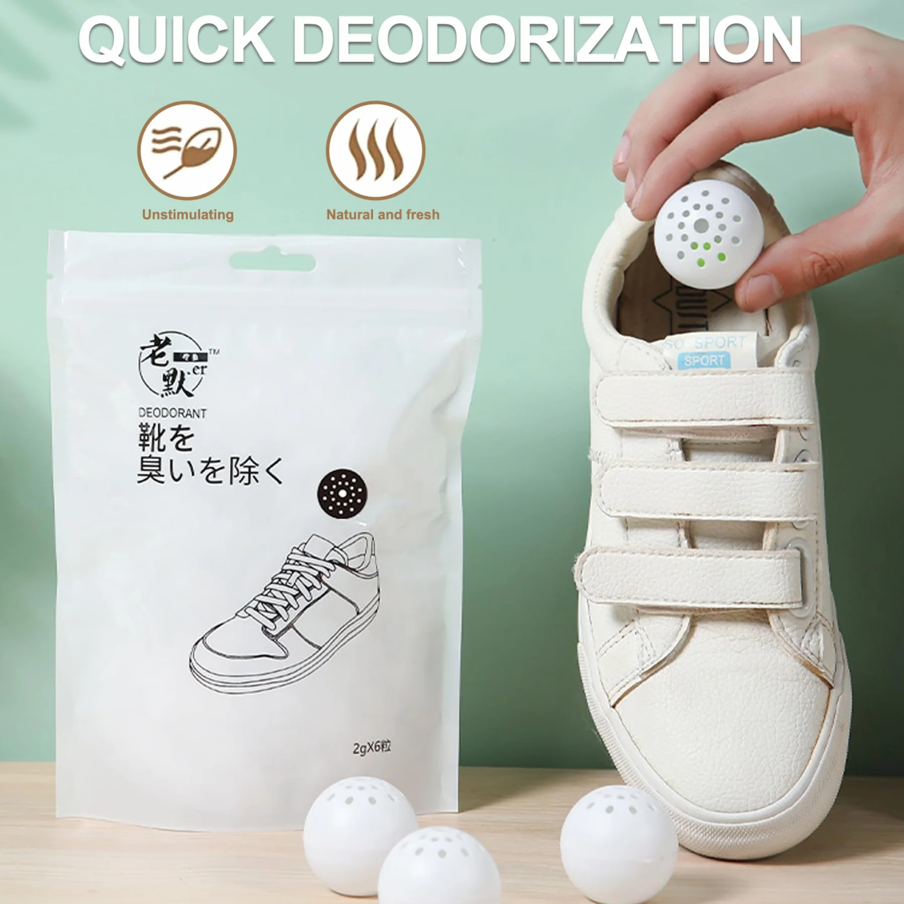 Palline Deodoranti per Scarpe 60 Pezzi, Deodorante Naturale per Ginnastica Borse da Palestra Auto Guardaroba