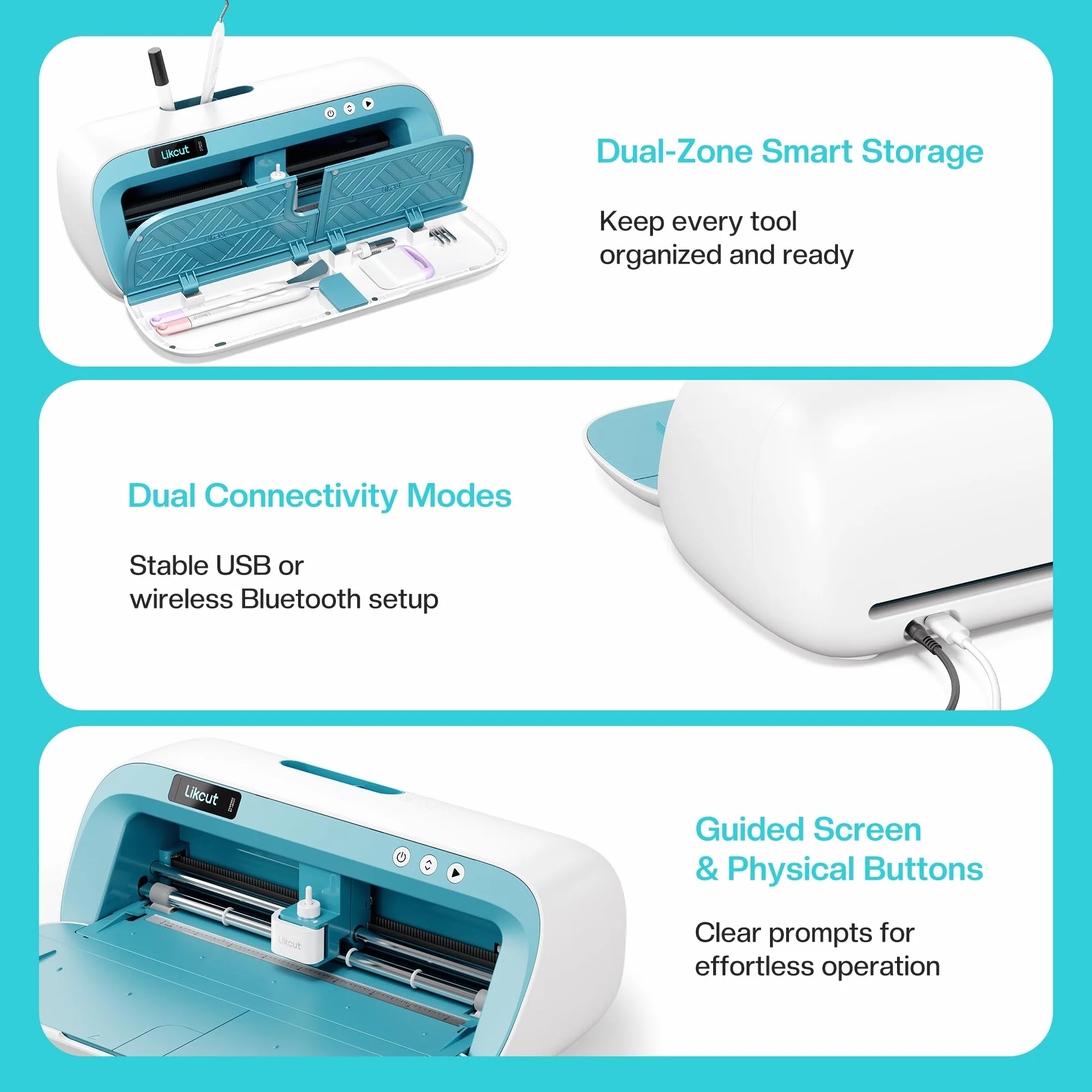 Likcut S41 Plotter da Taglio A4, Starter Kit per Principianti, Macchina per Stickers con Stampa e Taglio, Taglia Vinile, HTV e Cartoncino, Blu