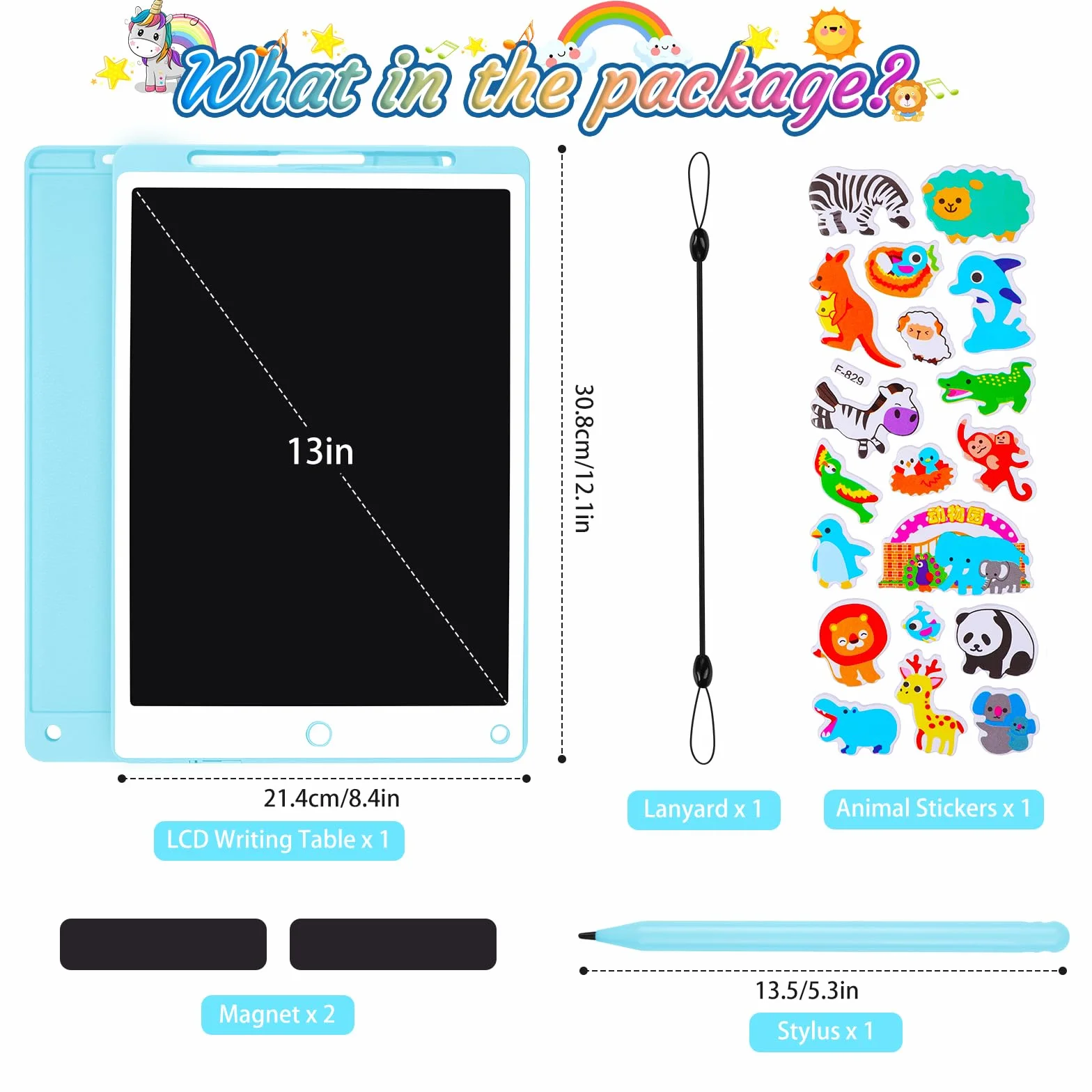 Tavoletta Grafica LCD 13 Pollici per Bambini con Schermo, Pulsante Elimina e Blocco, Blu