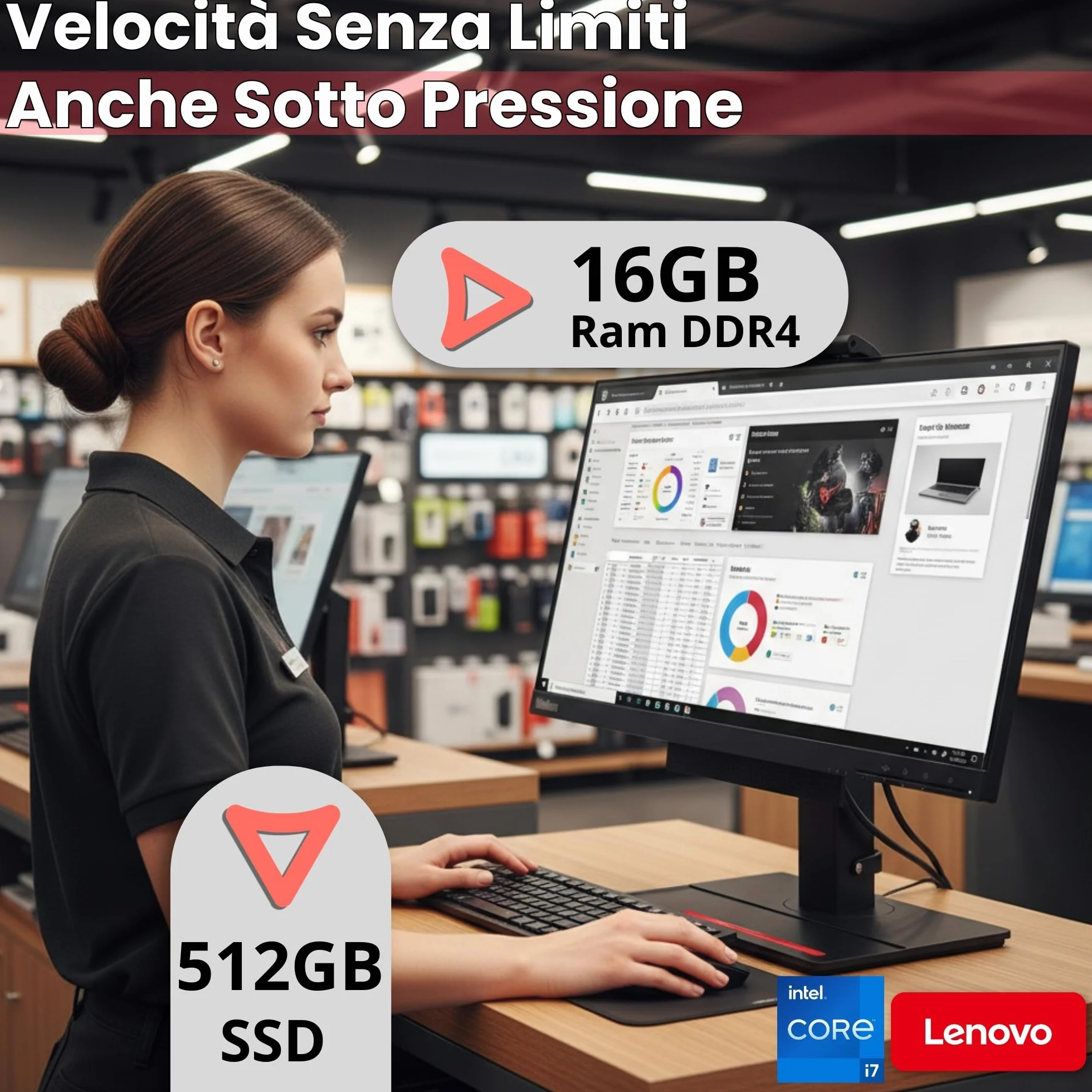 Lenovo ThinkCentre TIO24 24" Full HD All-in-One Intel Core i7 16GB 512GB SSD Docking Station 10-in-1 Webcam Win 11 Pro Ricondizionato