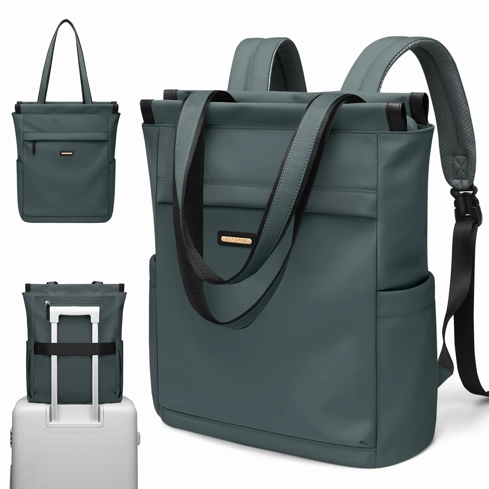 GOLF SUPAGS Borsa per Notebook Convertibile, Zaino per Laptop da Donna con Scomparto per Laptop, Borsa a Tracolla Viaggio Moda Casual da 15.6 Pollici, per Università, Lavoro (Verde Scuro)