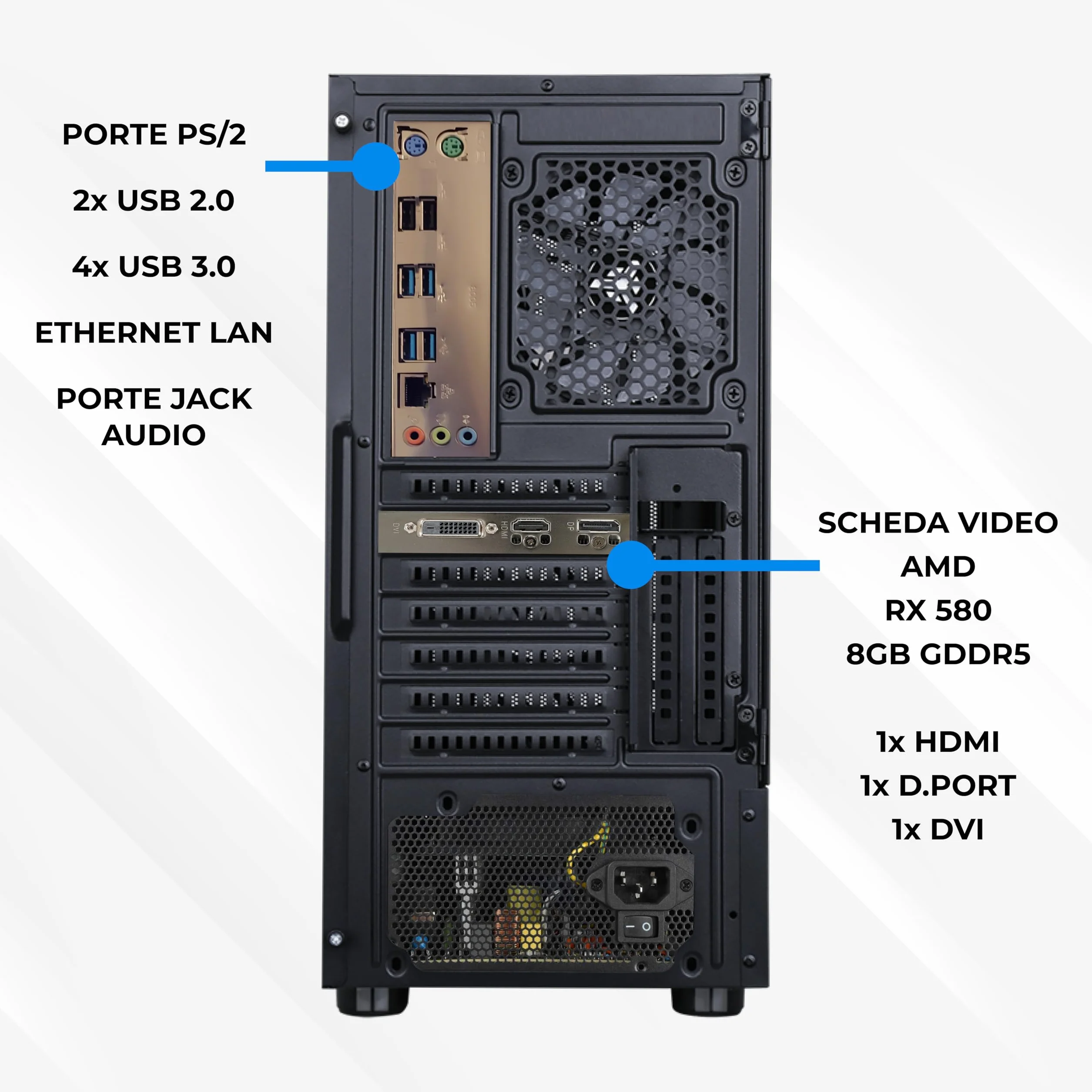 Pc fisso 24 CORE - RAM 64GB - DOPPIO PROCESSORE XEON - ssd 1tb - scheda video AMD RX580 8GB - WiFi Bluetooth - Windows 11 PRO + office - Workstation server computer - DVD - meglio di i7 e i9! NUOVO