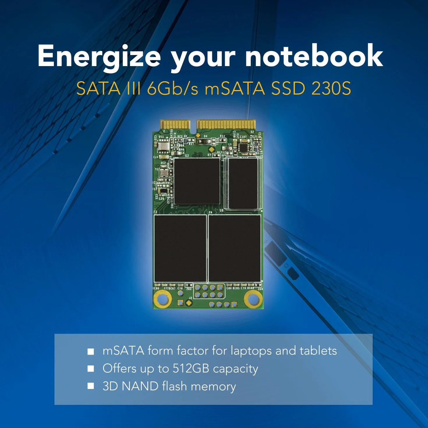 Transcend SSD MSA230S mSATA SATA III 6 Gb/s da 64 GB, memoria 3D TLC NAND - TS64GMSA230S