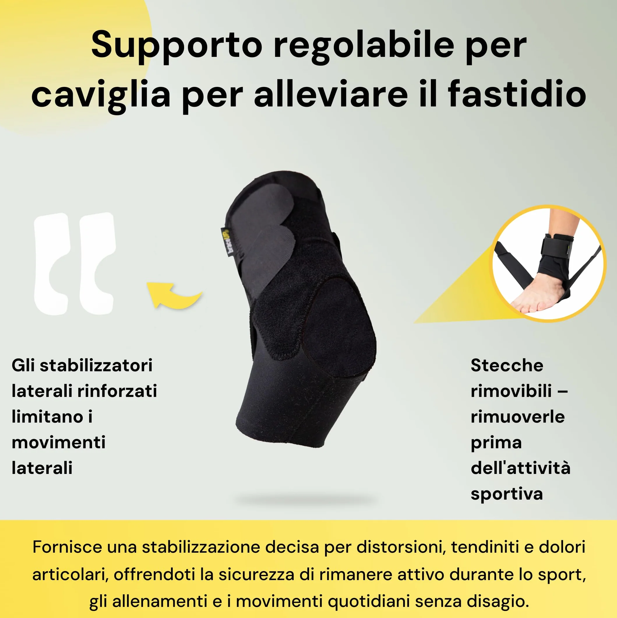 BraceUP Cavigliera Ortopedica uomo donna - Tutore caviglia sportivo per distorsione, stabilità, dolore piede, slogatura, tendinite d'Achille