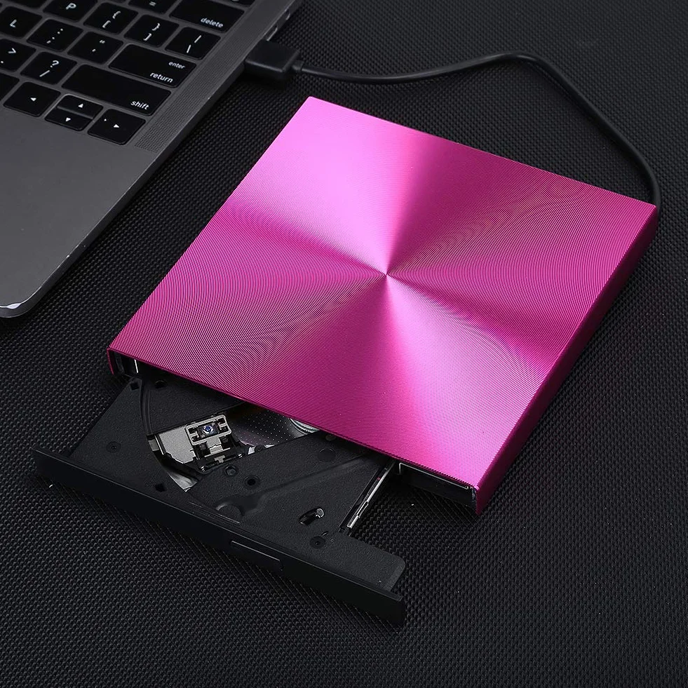 CCYLEZ Unit ottica esterna, unit CD/DVD +/- RW portatile USB 3.0 Masterizzatore di riscrittura DVD/CD sottile, unit disco DVD-RW per desktop laptop (Rosa)