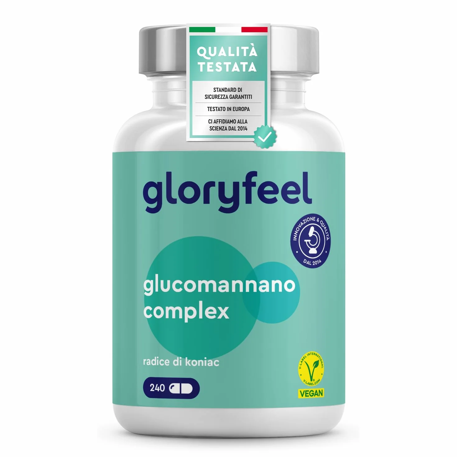 Glucomannano Forte 240 Capsule 4.000 mg per Dose Giornaliera Integratore da Radice di Konjac con Cromo e Vitamina B3