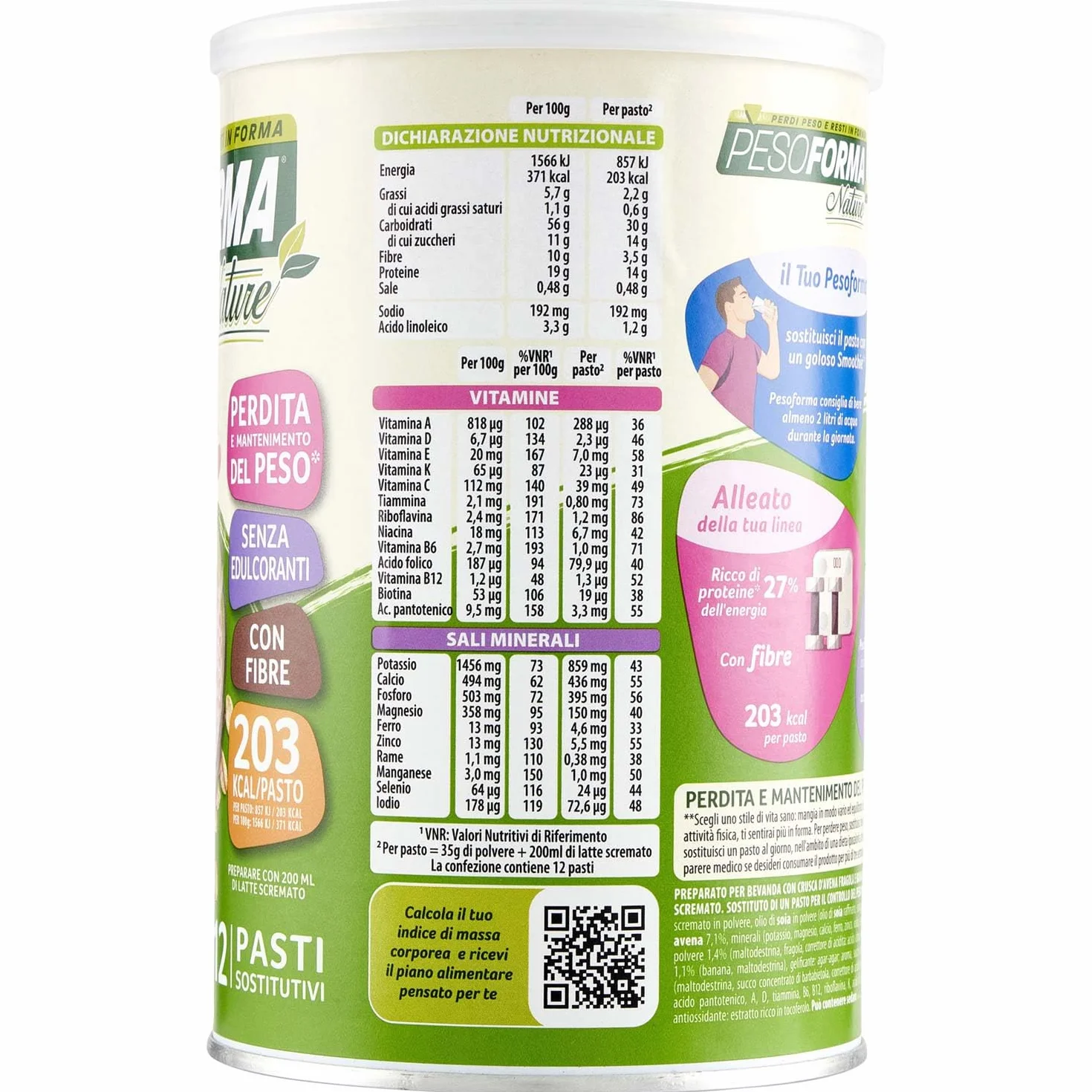 Pesoforma Nature Smoothie Pasto Sostitutivo Dimagrante, Shake gusto fragola banana, 203 Kcal