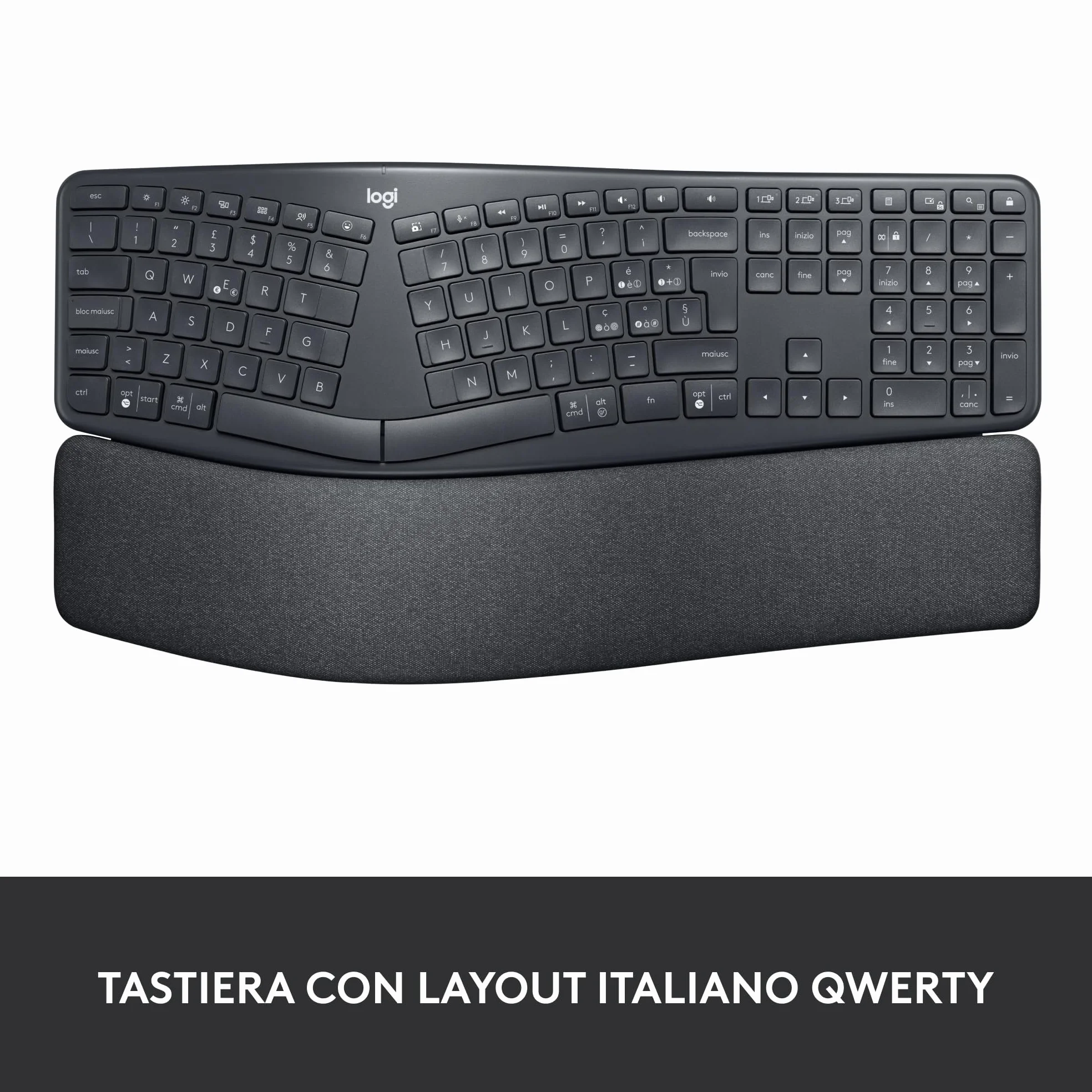 Logitech ERGO K860 Wireless Split Keyboard Ergonomic Italian Layout QWERTY Grey