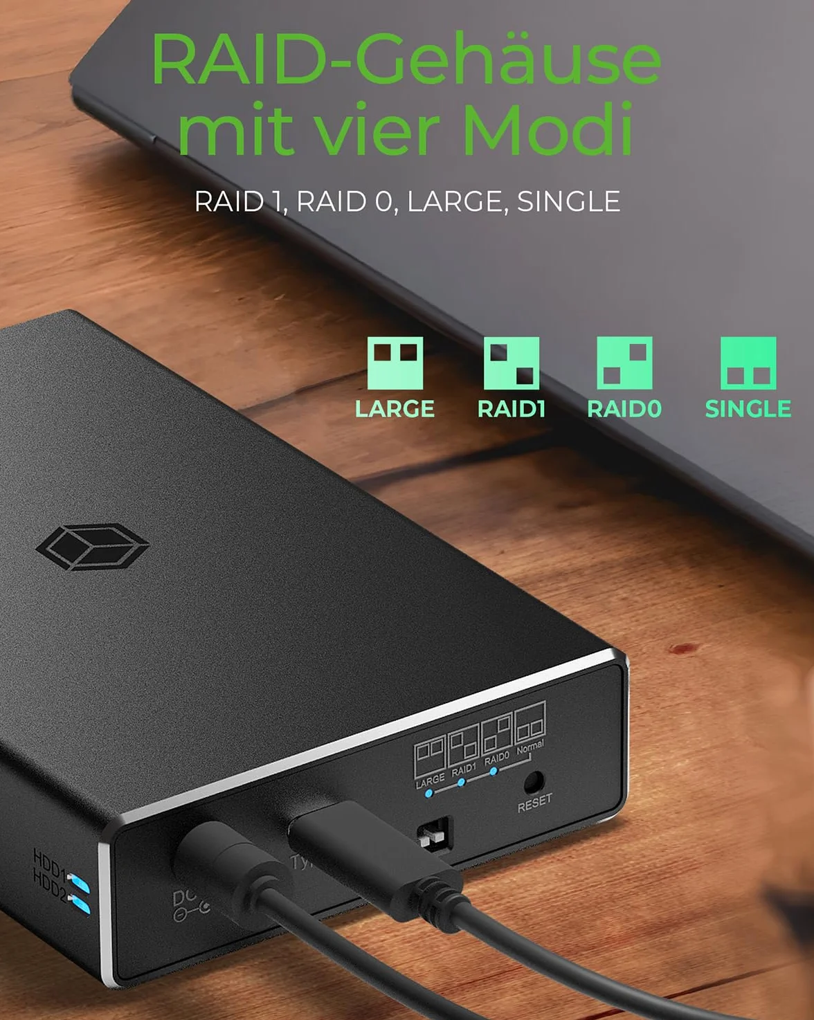 ICY BOX RAID IB-RD2253-C31 Alloggiamento per SSD e HDD 2,5 pollici USB 3.1 Gen2 10 Gbps Alluminio Nero