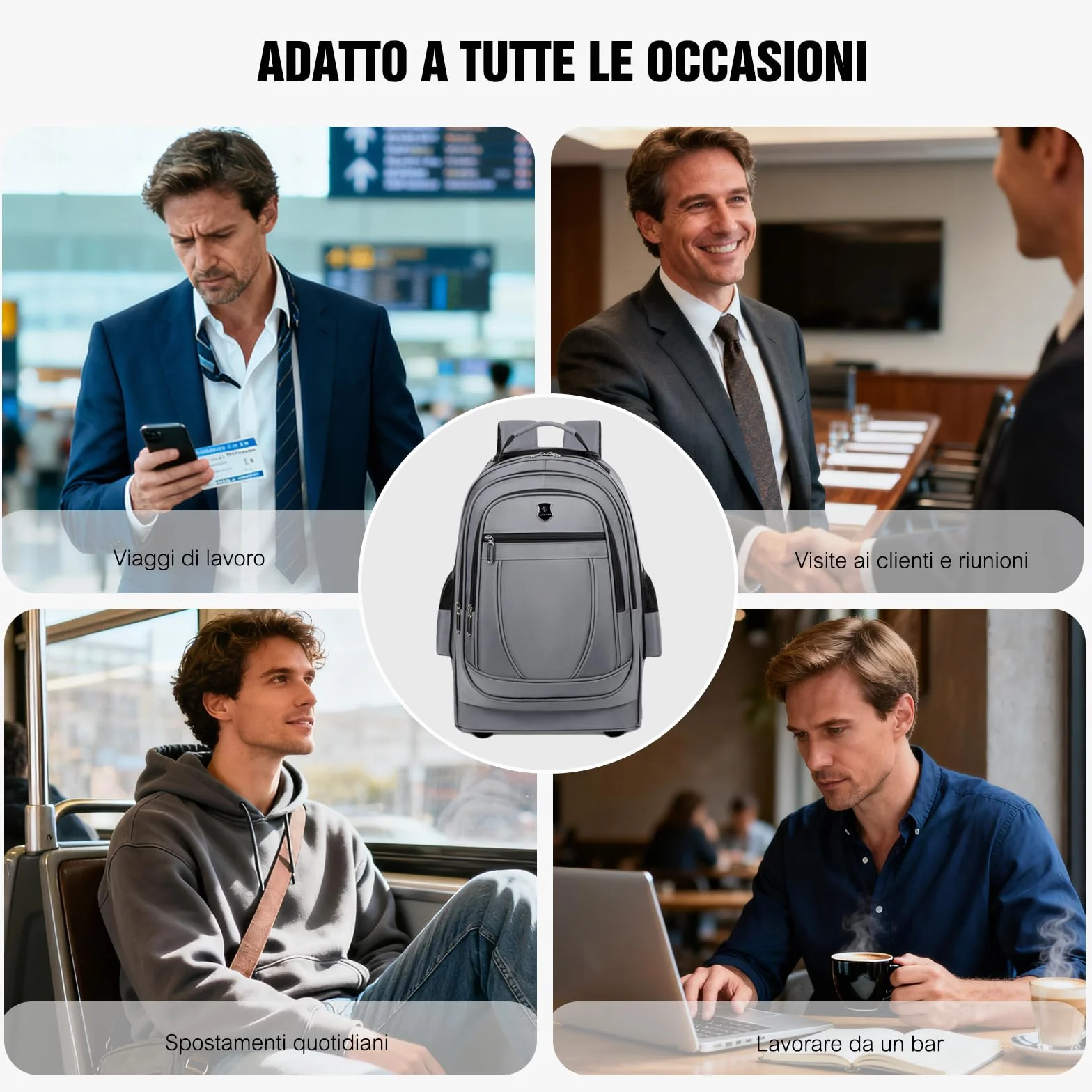 FANDARE 35L Trolley Zaino 2-in-1 per PC 15.6 pollici con Ruote, Borsa da Viaggio e Ufficio