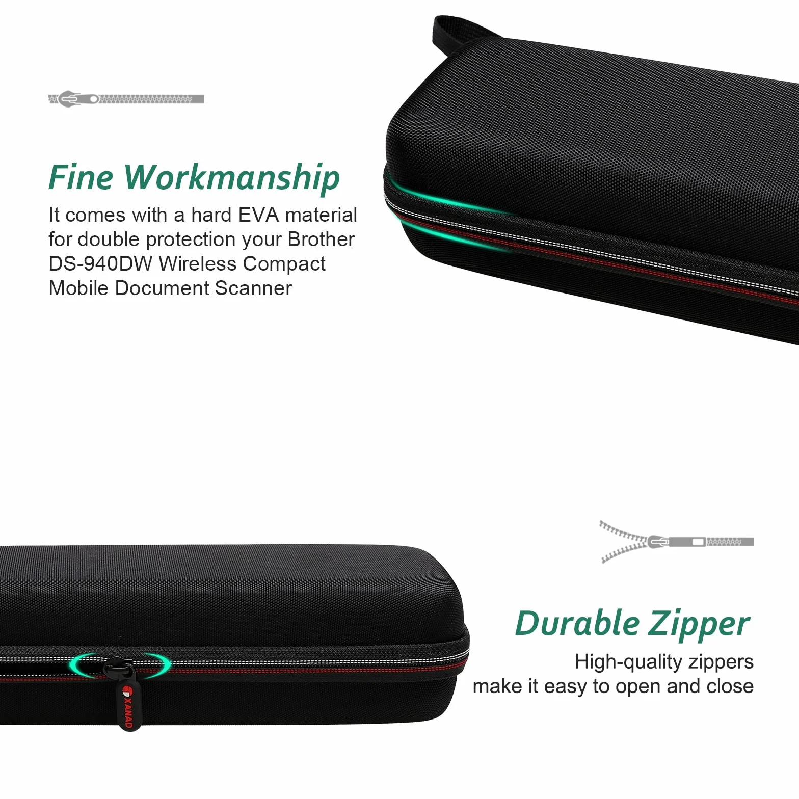 XANAD Custodia per Scanner Portatile A4 Nero Brother DS940DW DS640 DS740D Epson Workforce DS-70 DS-80W