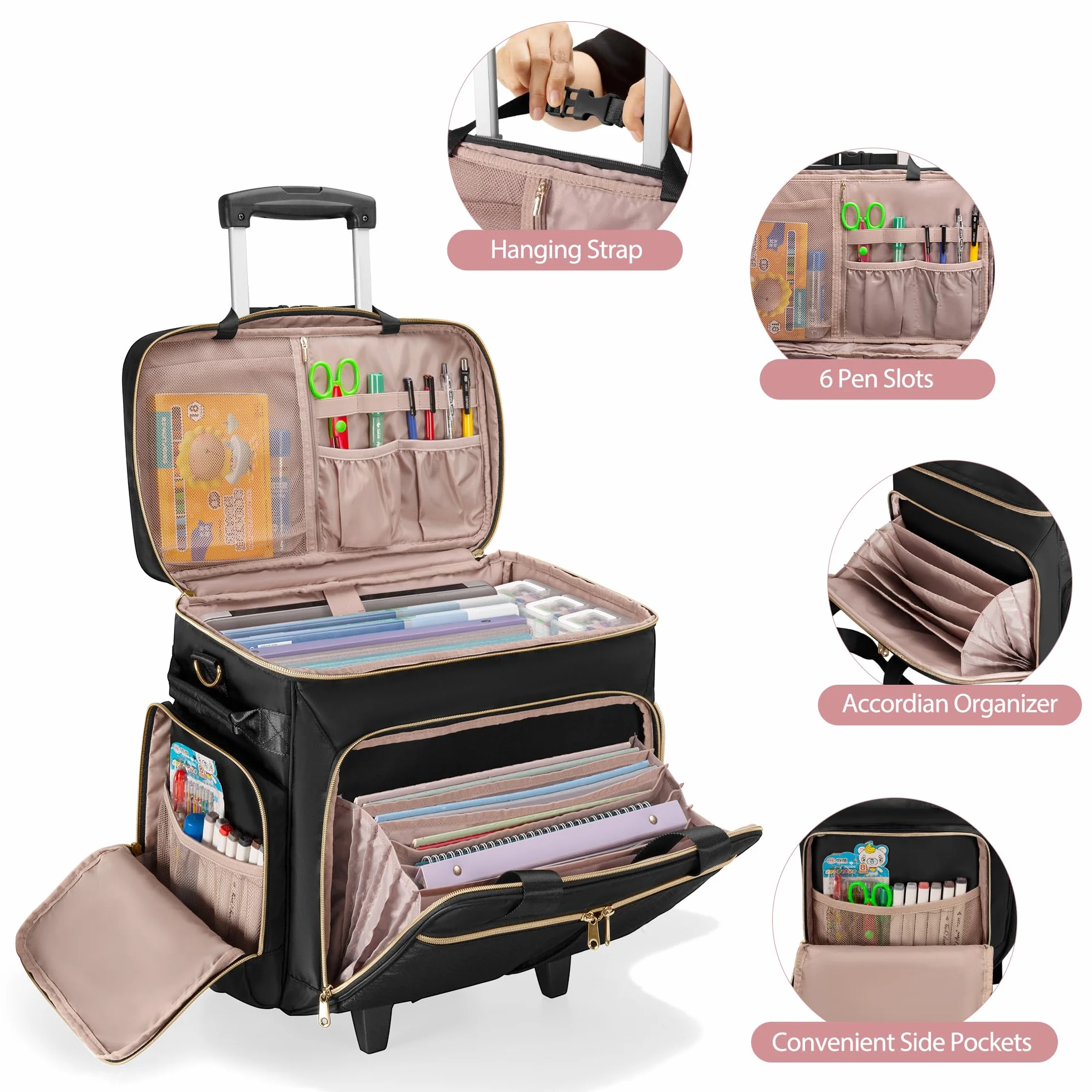Borsa per Insegnanti con Rotelle Trolley Staccabile per Laptop 15,6" Materiale Didattico Nero