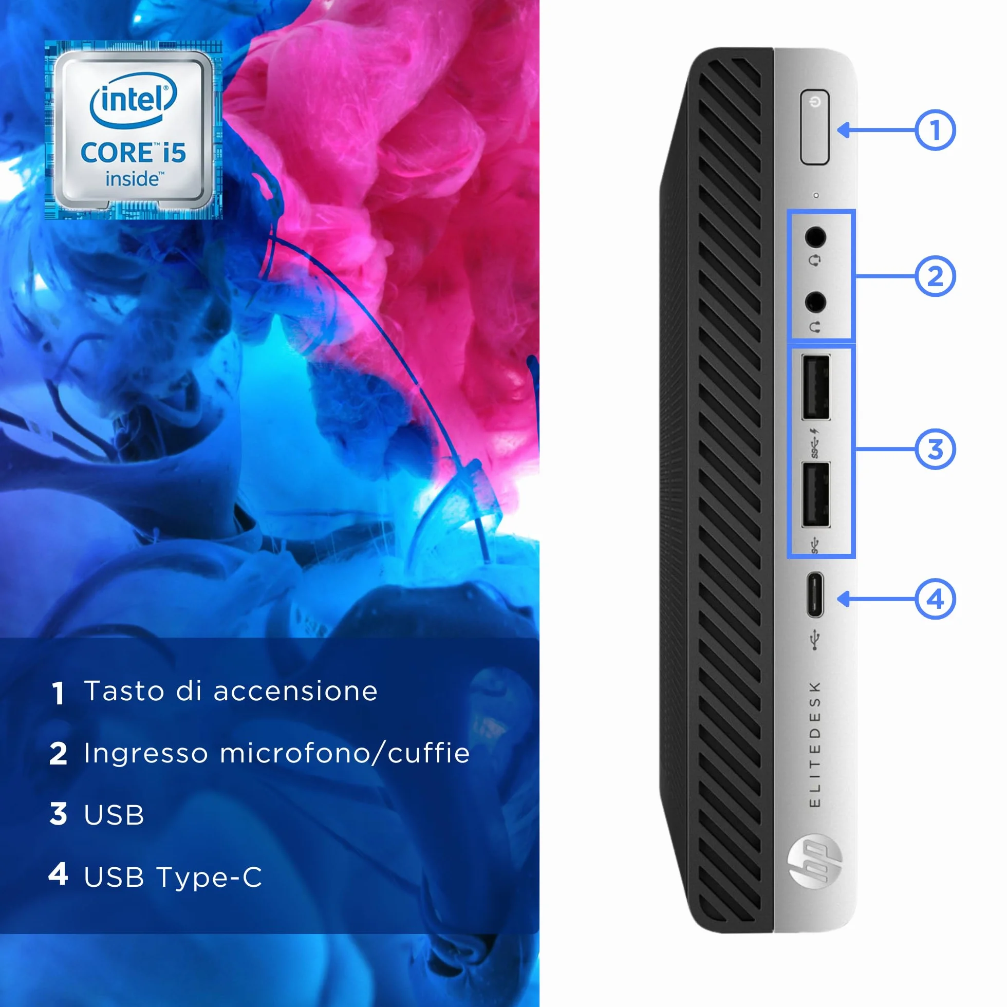 HP Mini PC Tiny Intel i5-6500T 4 Core 2.5GHz RAM 8GB SSD 256GB Desktop Ricondizionato