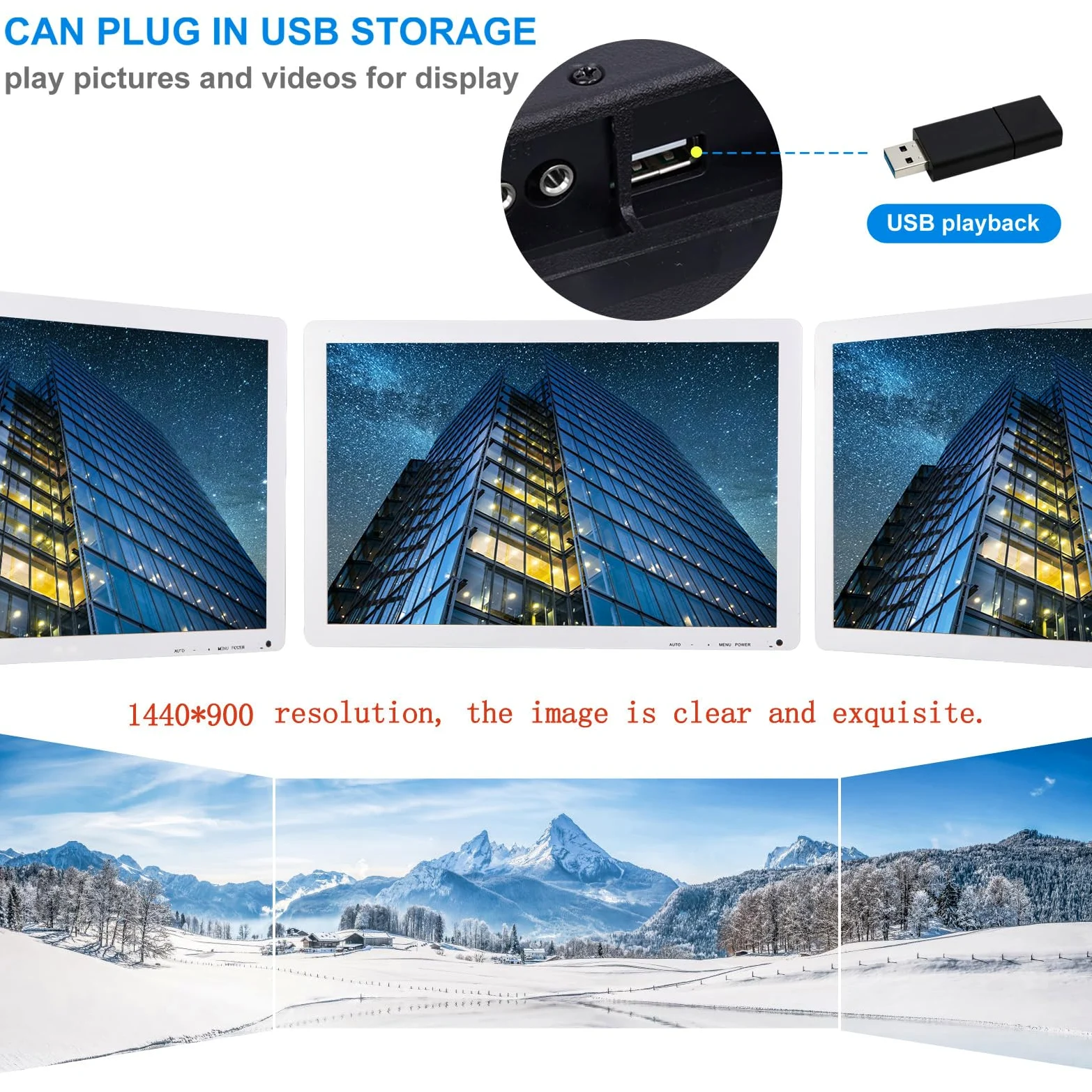19 Pollici Schermo di Monitoraggio CCTV Bianco Monitor della Telecamera di Sicurezza Interfaccia multifunzione HDMI, AV, BNC, VGA, USB, Ingresso PC Monitor LCD del computer risoluzione 1440 x