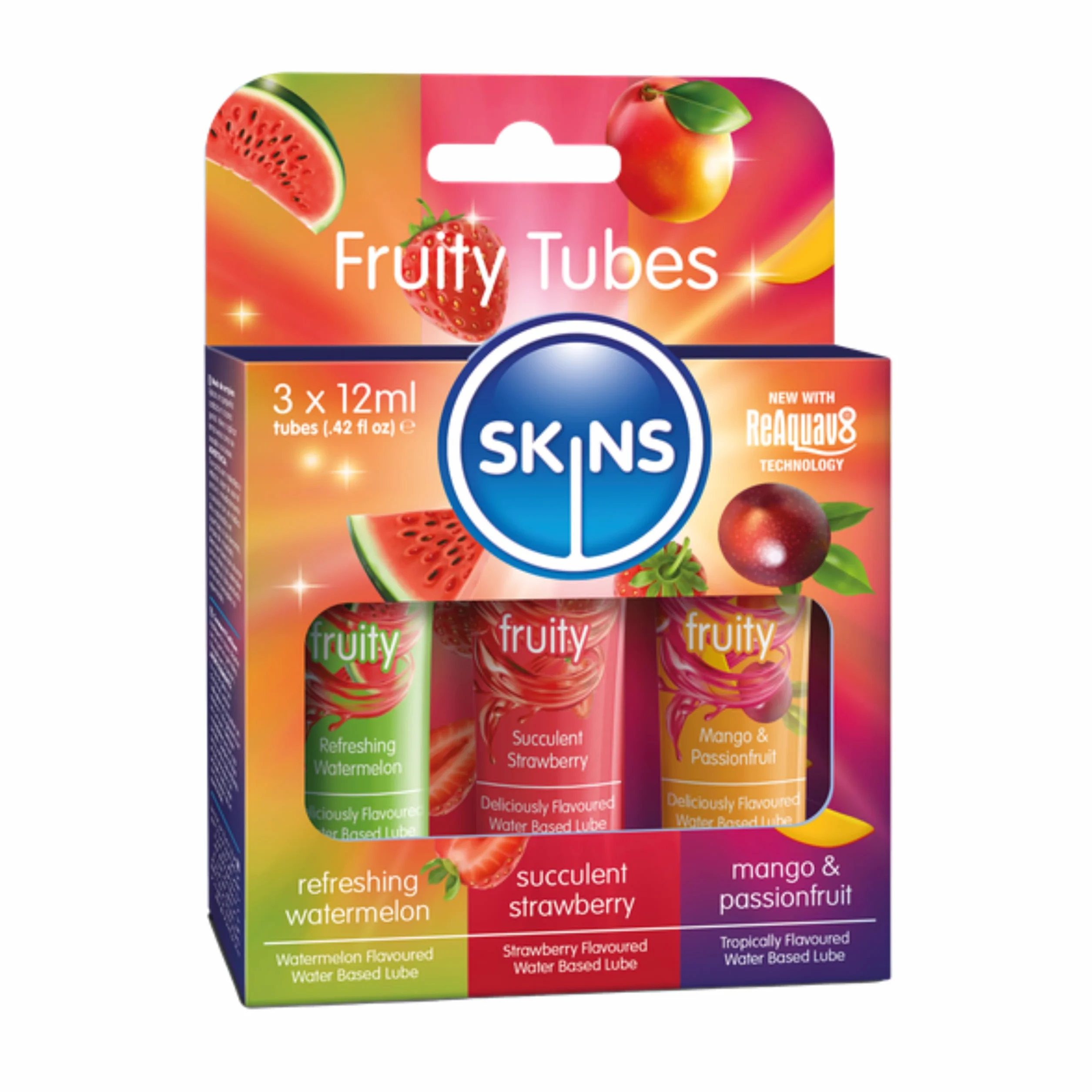 Skins 3X Lubrificanti Acquosi Aromatizzati Edibile Acqua di Melone Fragola Mango Passiflora