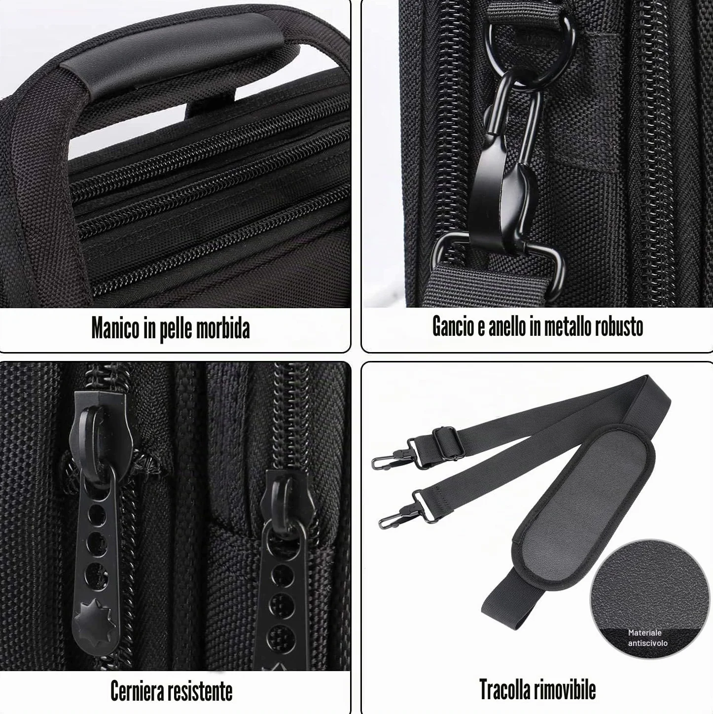 Borsa per laptop 17 pollici, valigetta da lavoro grande per uomo donna borsa a tracolla impermeabile borsa a tracolla, borsa per computer multifunzione espandibile per laptop tablet notebook, nero