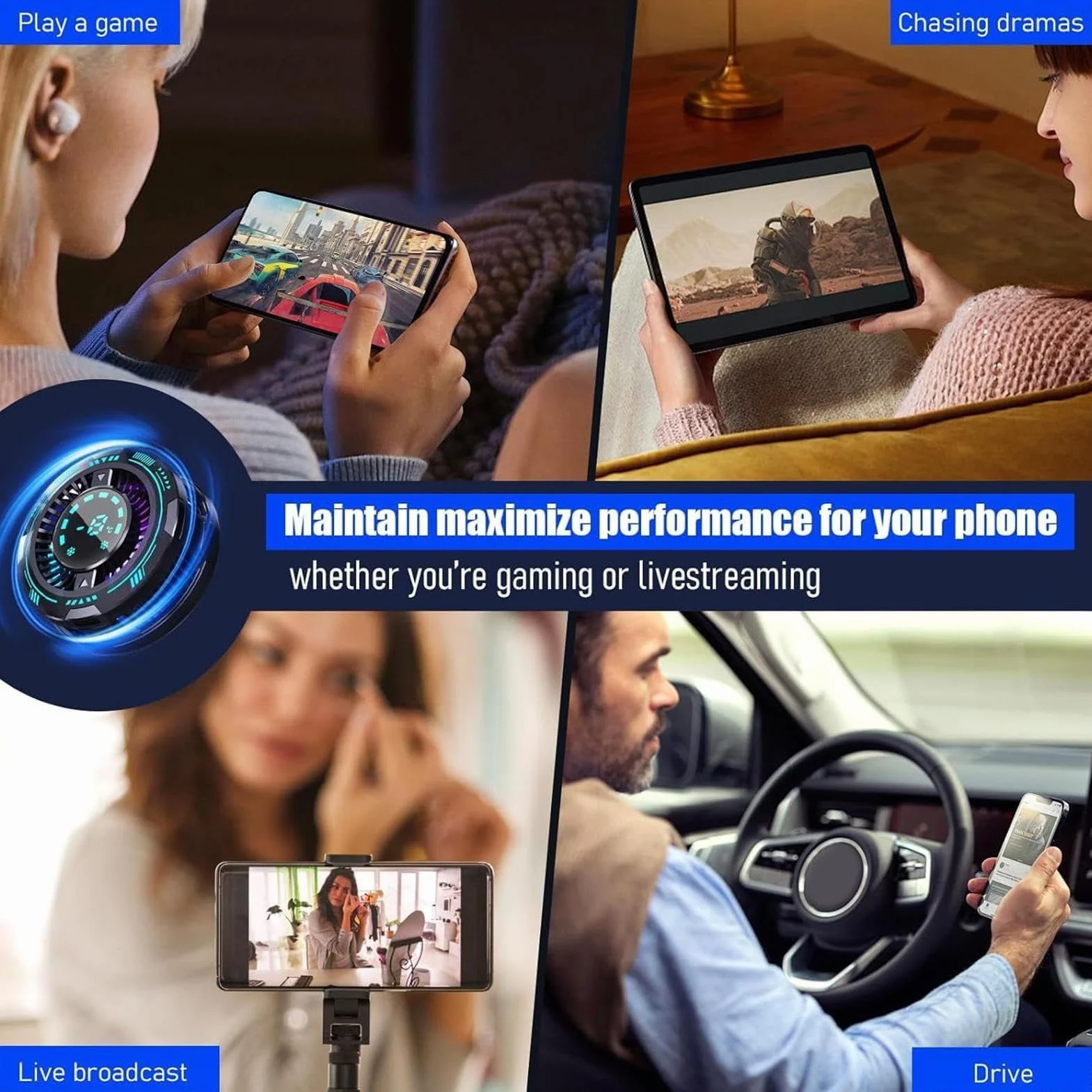 Refrigeratore per telefono - Ventola di raffreddamento a semiconduttore per telefono cellulare | Radiatore magnetico da gioco | Display digitale LED, basso rumore, nessun appannamento, accessorio